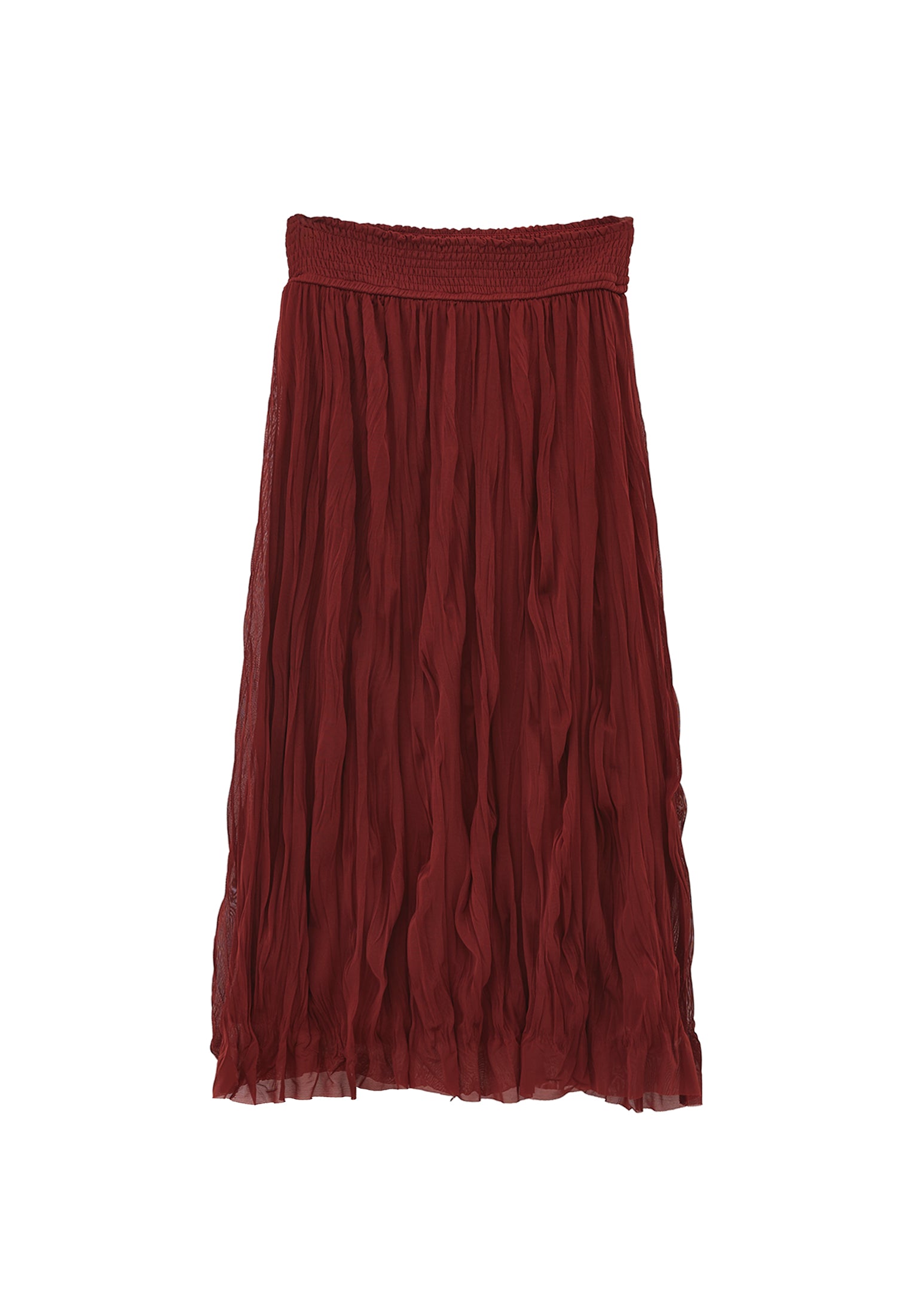 Wrinkled Look Midi Skirt - FIRED BRICK