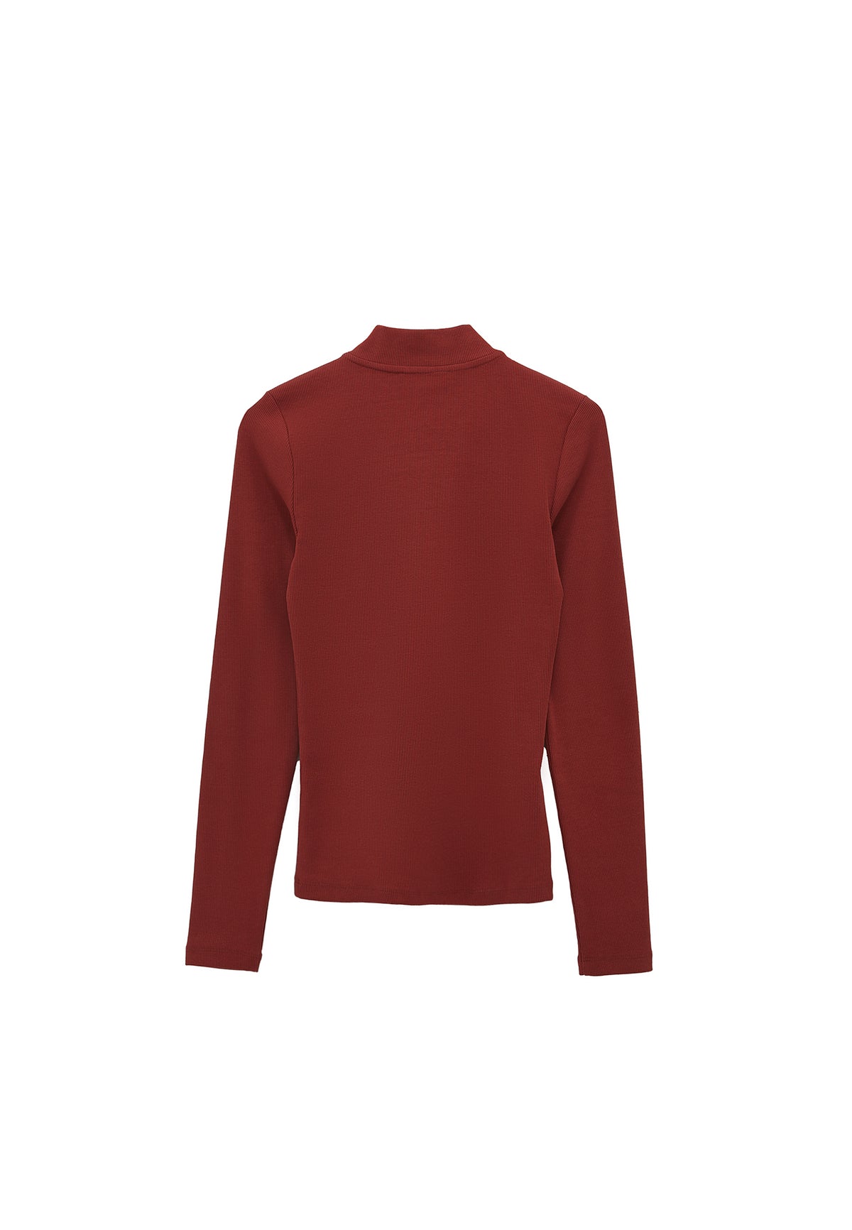 High Neck T-Shirt With Zipper Detail - Burgundy