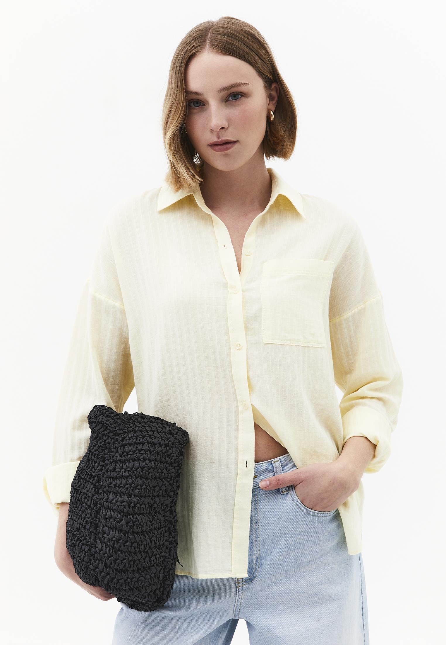 Oversize Long Sleeve Shirt With Pocket Detail - FLAN