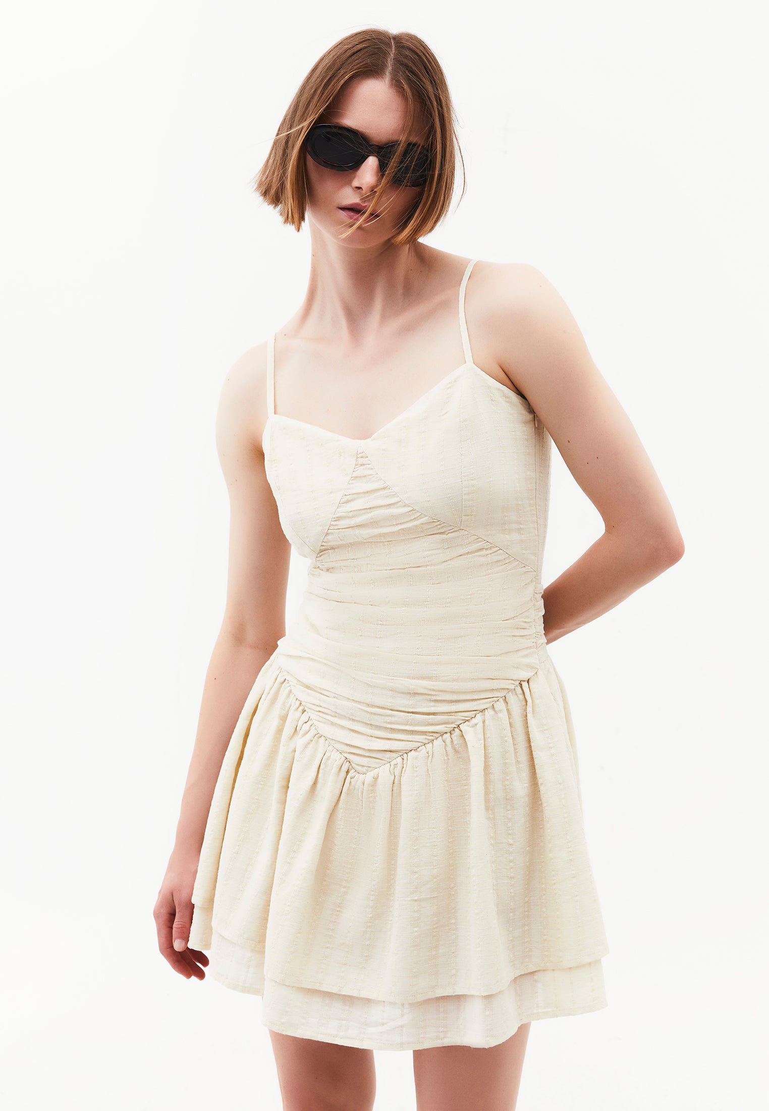 Sleeveless Dress In A-Line With Plaid Pattern - FLAN