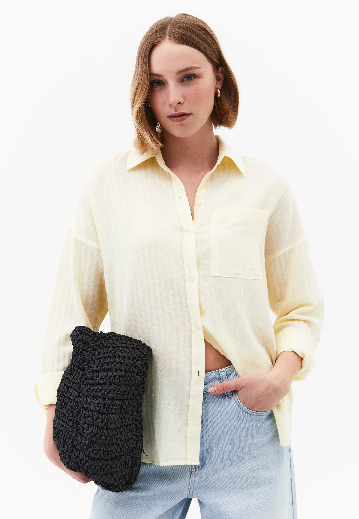 Oversize Long Sleeve Shirt With Pocket Detail - FLAN