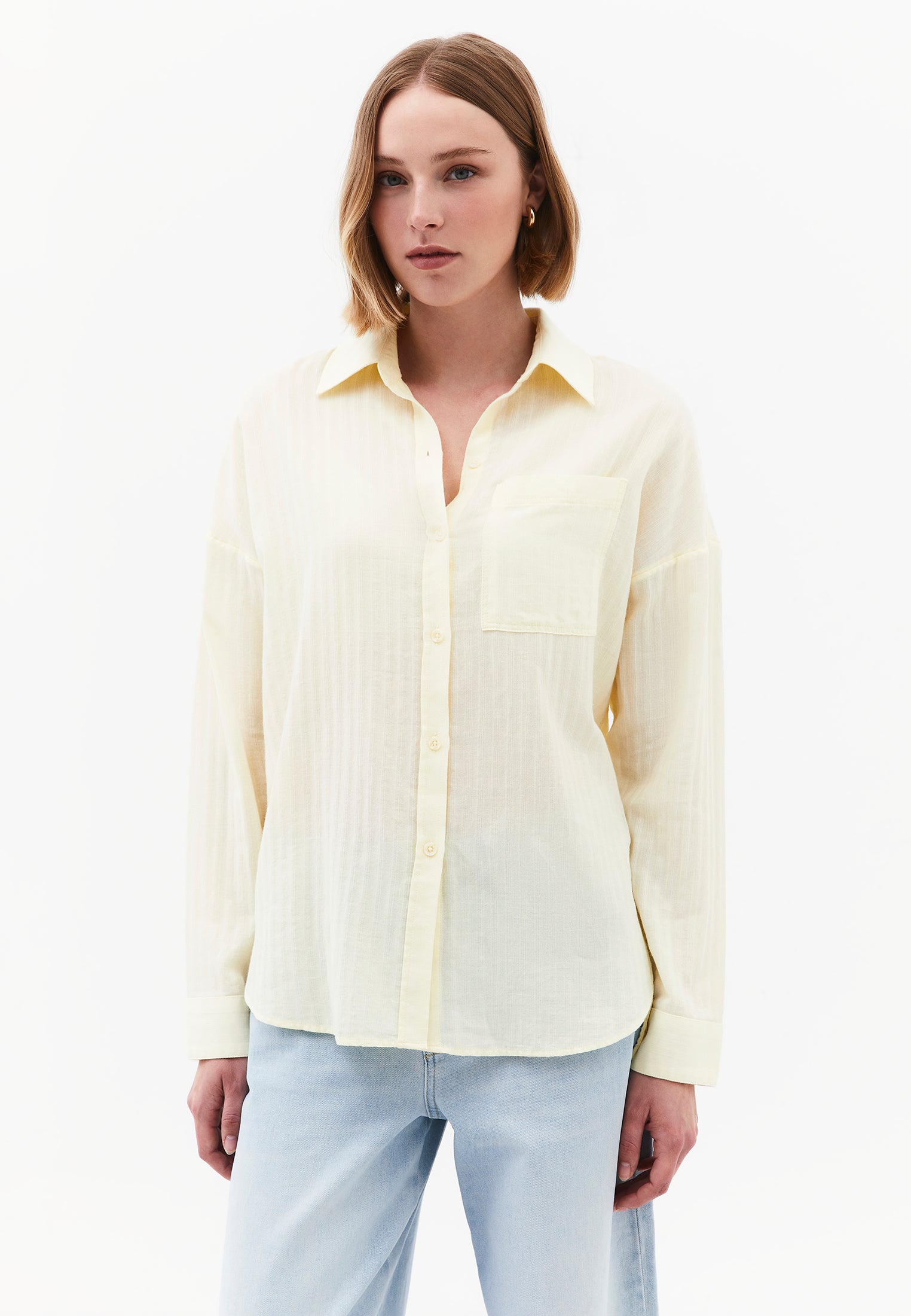 Oversize Long Sleeve Shirt With Pocket Detail - FLAN