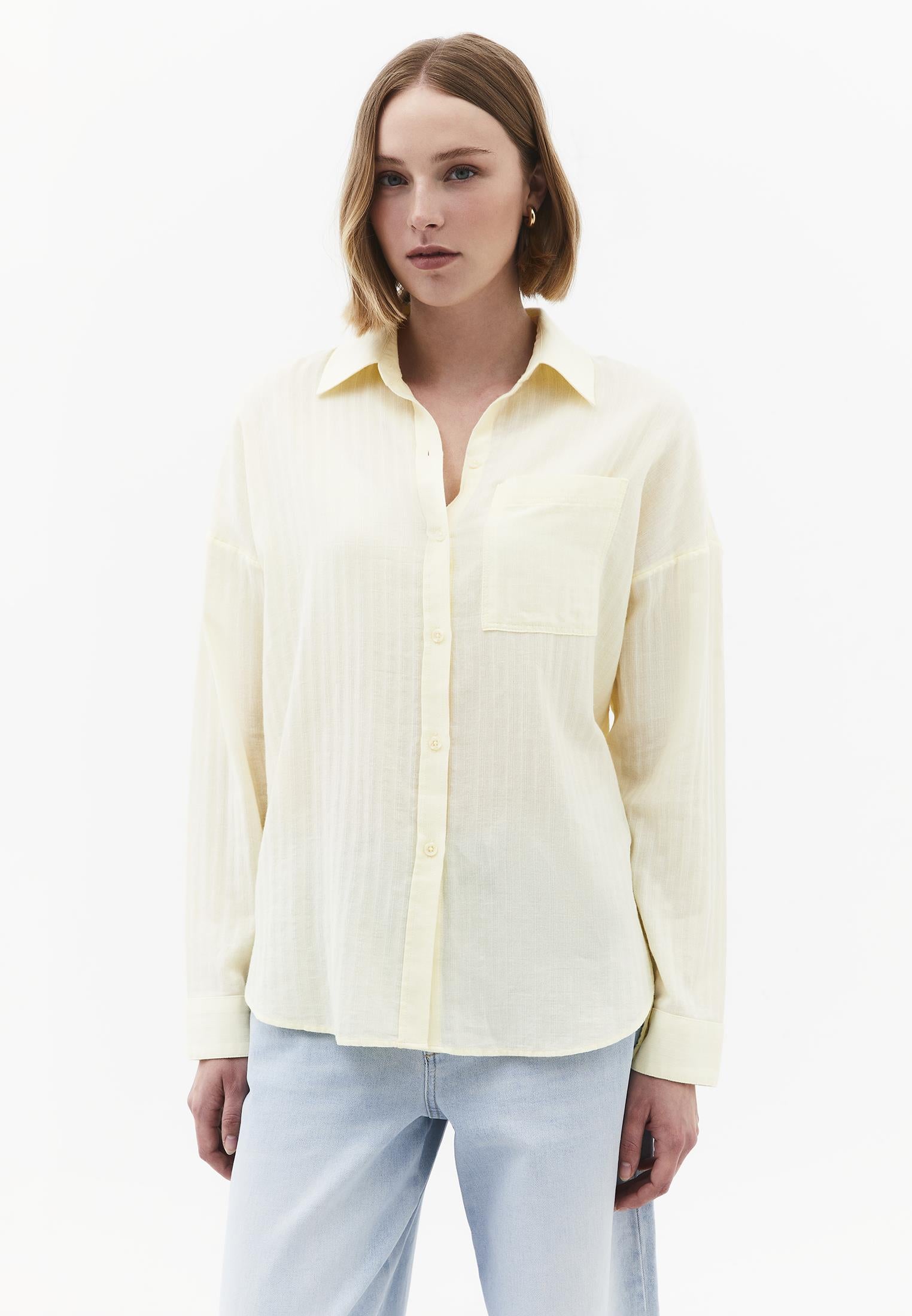 Oversize Long Sleeve Shirt With Pocket Detail - FLAN