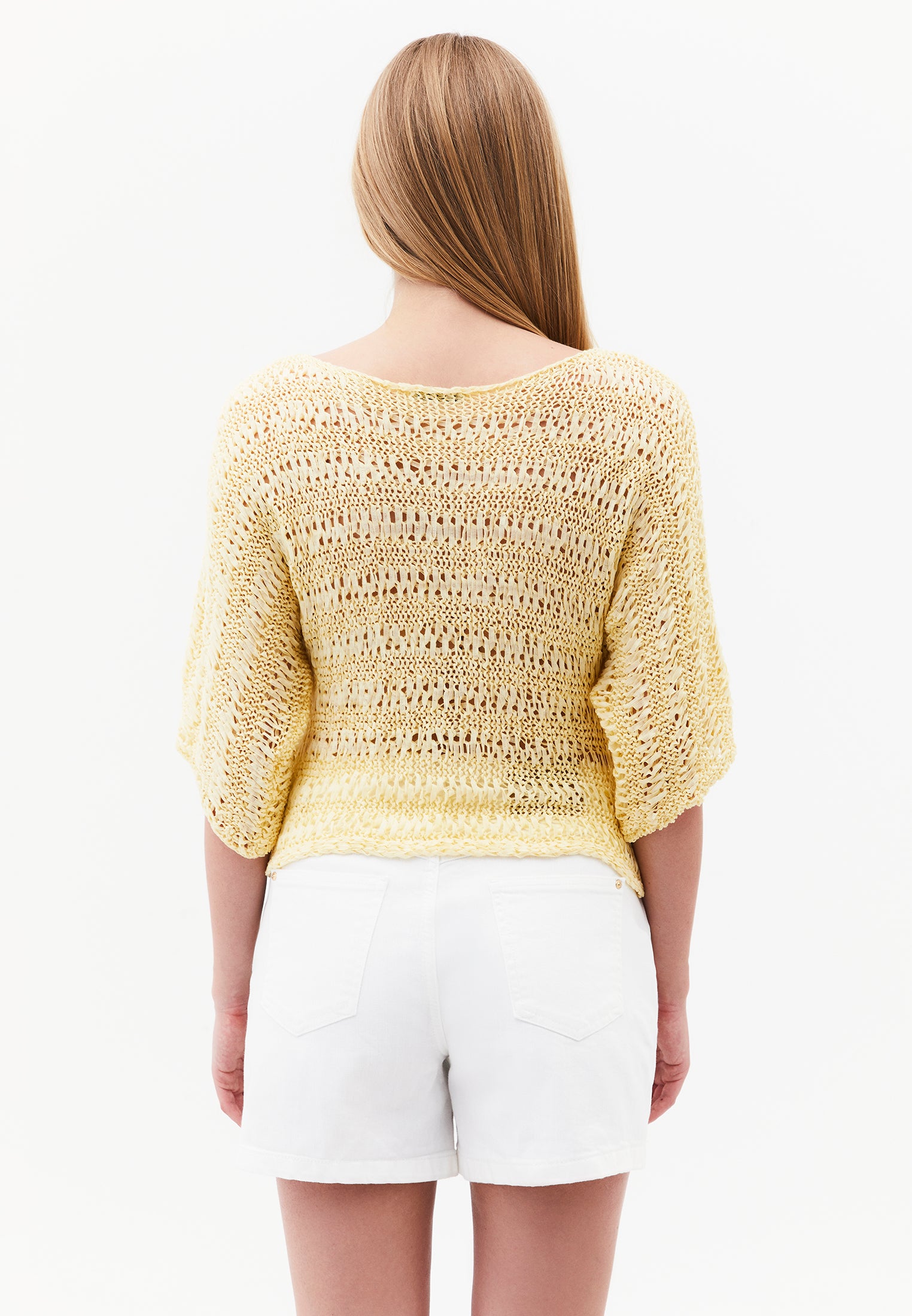 Openwork Batwing Sleeve Boat Neck Cropped Blouse - FLAN