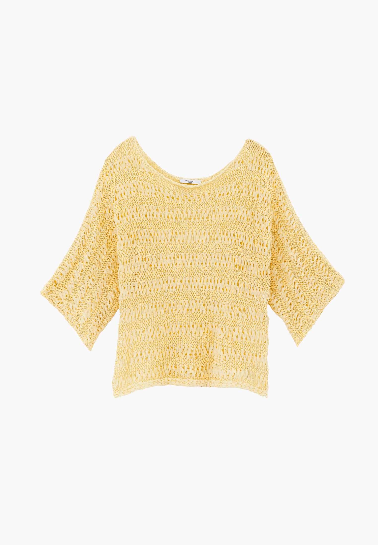 Openwork Batwing Sleeve Boat Neck Cropped Blouse - FLAN