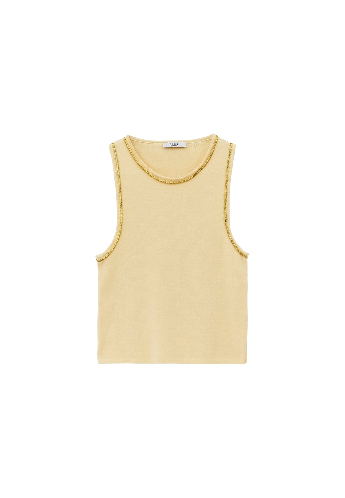 Glittery Crew Neck Sleeveless Tank Top - Yellow