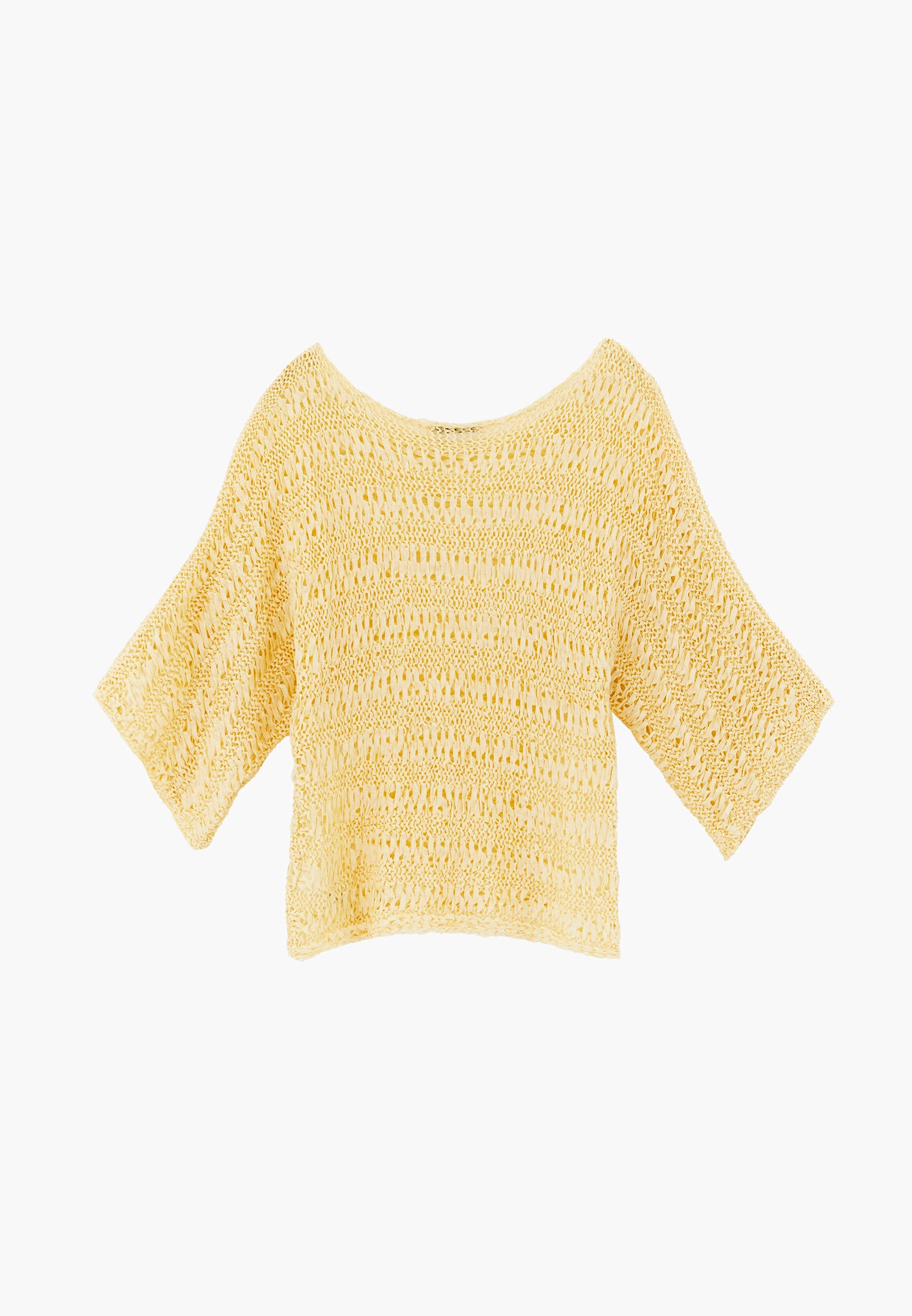 Openwork Batwing Sleeve Boat Neck Cropped Blouse - FLAN