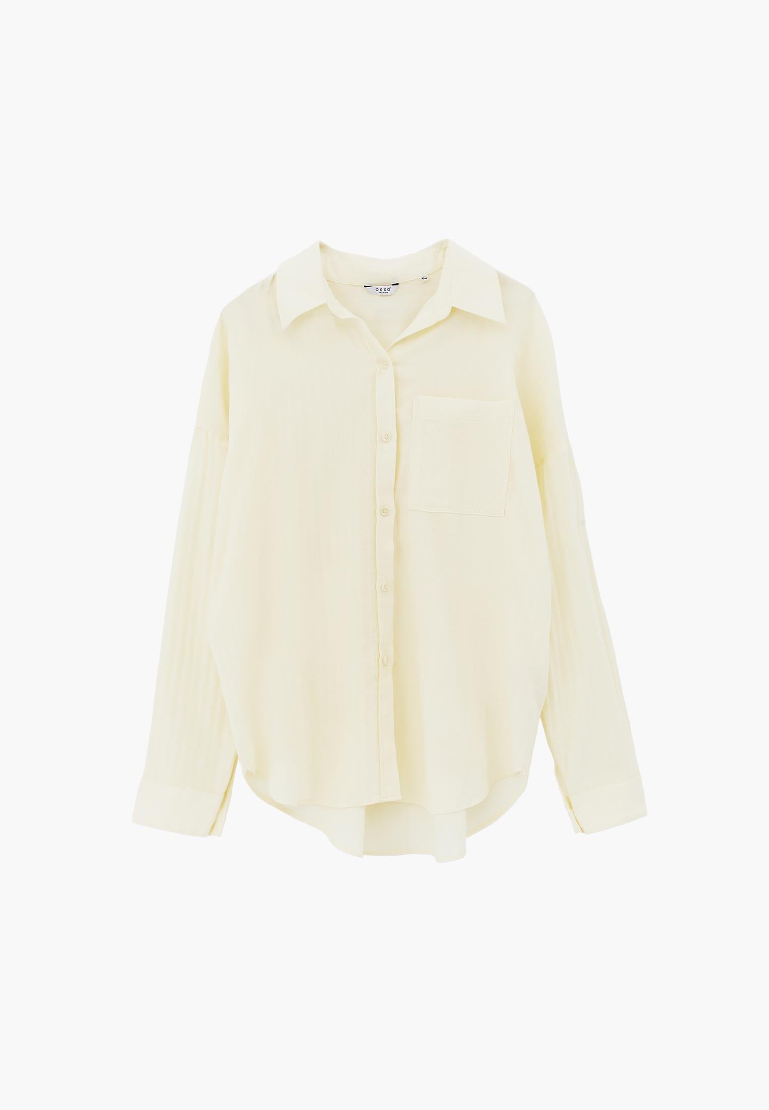 Oversize Long Sleeve Shirt With Pocket Detail - FLAN
