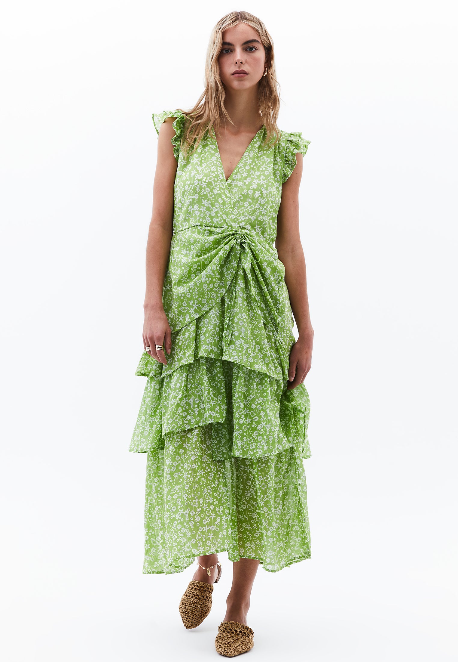 Long Dress With Frill Details - FLORAL COMB