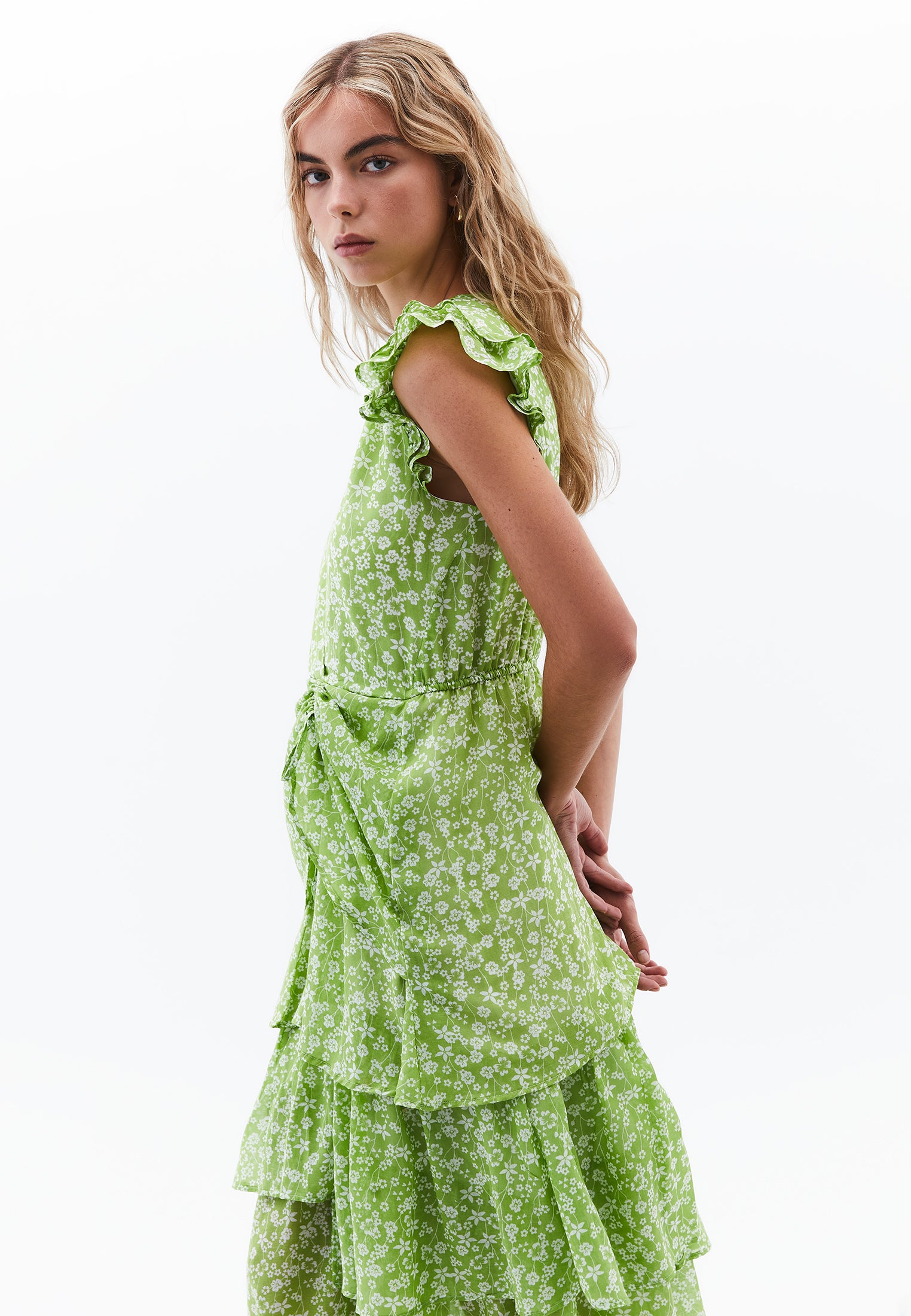 Long Dress With Frill Details - FLORAL COMB