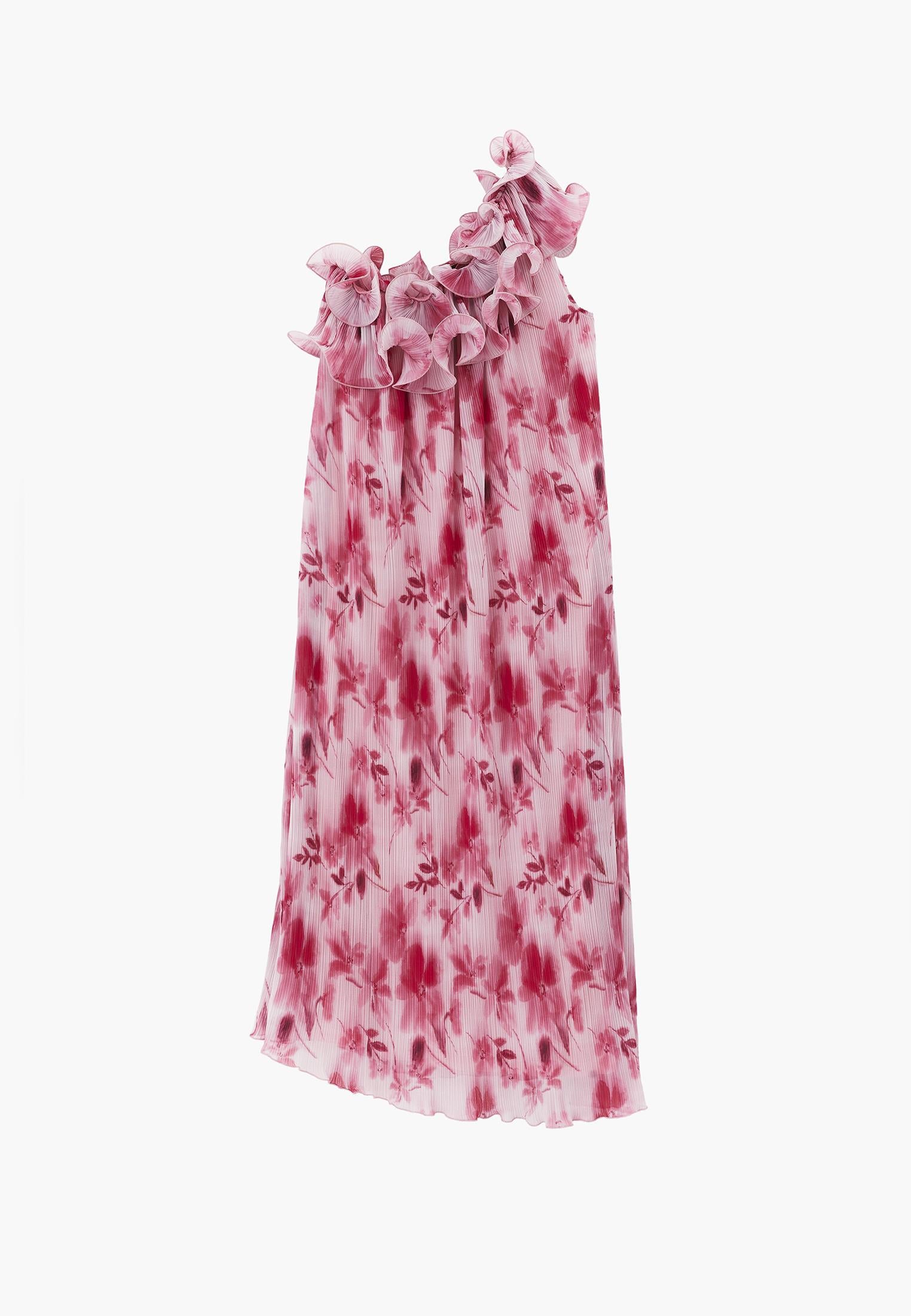 One Shoulder Pleated Printed Long Dress - FLORAL COMB