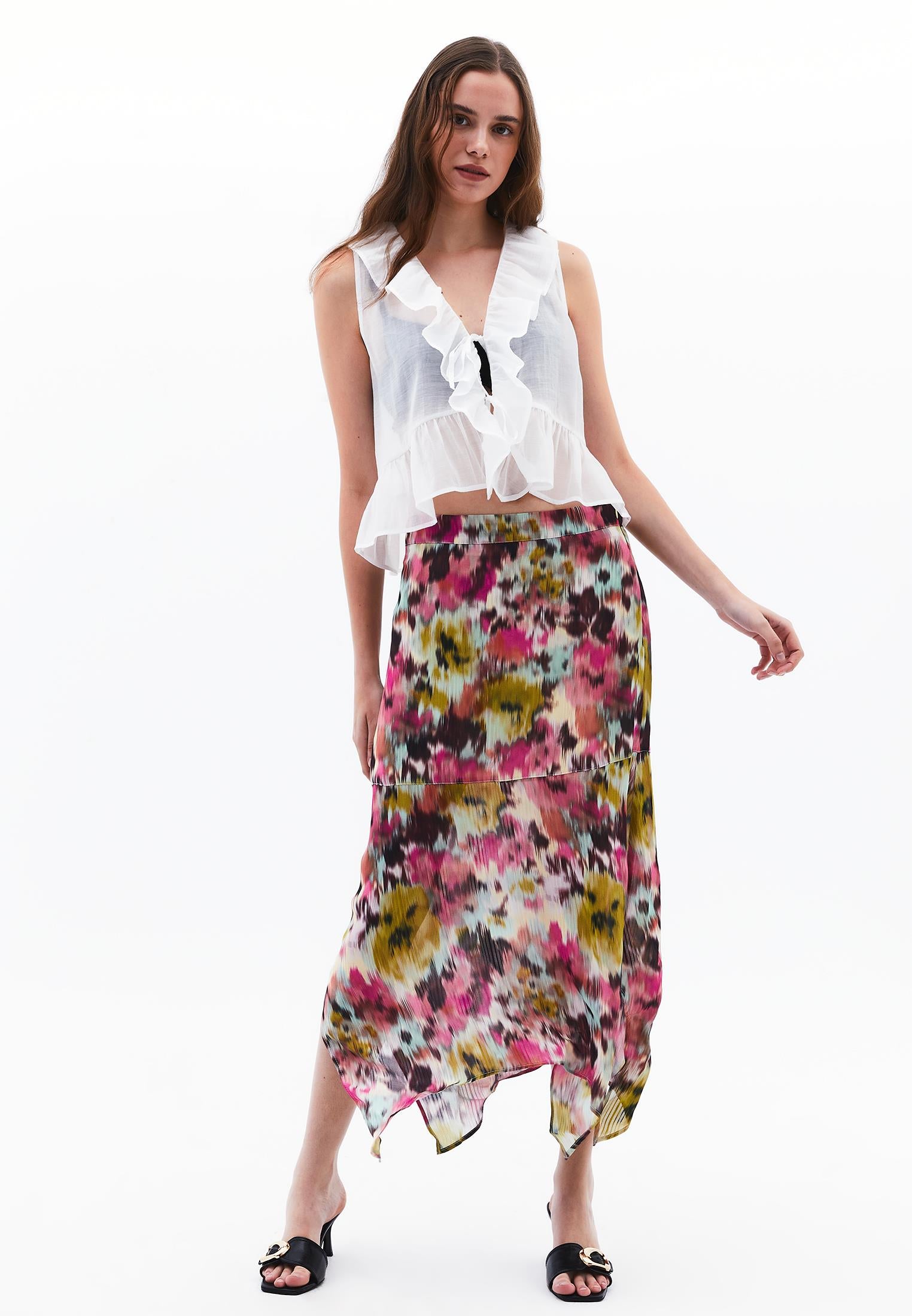 Jacquard Patterned Long Skirt - FLORAL PRINT