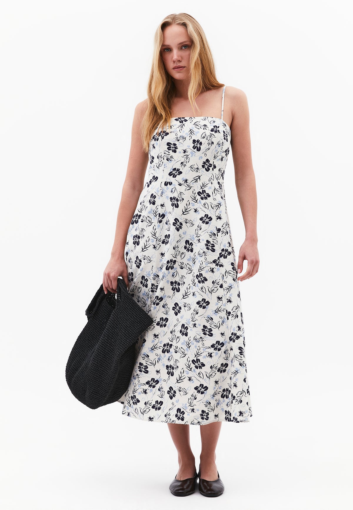 Square Neck Flared Midi Dress - Mix Color