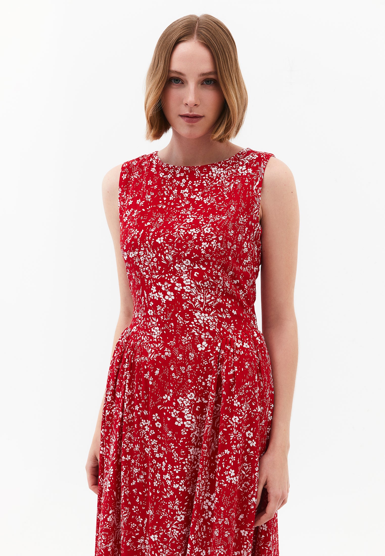 Printed Ruched Midi Dress - FLORAL PRINT