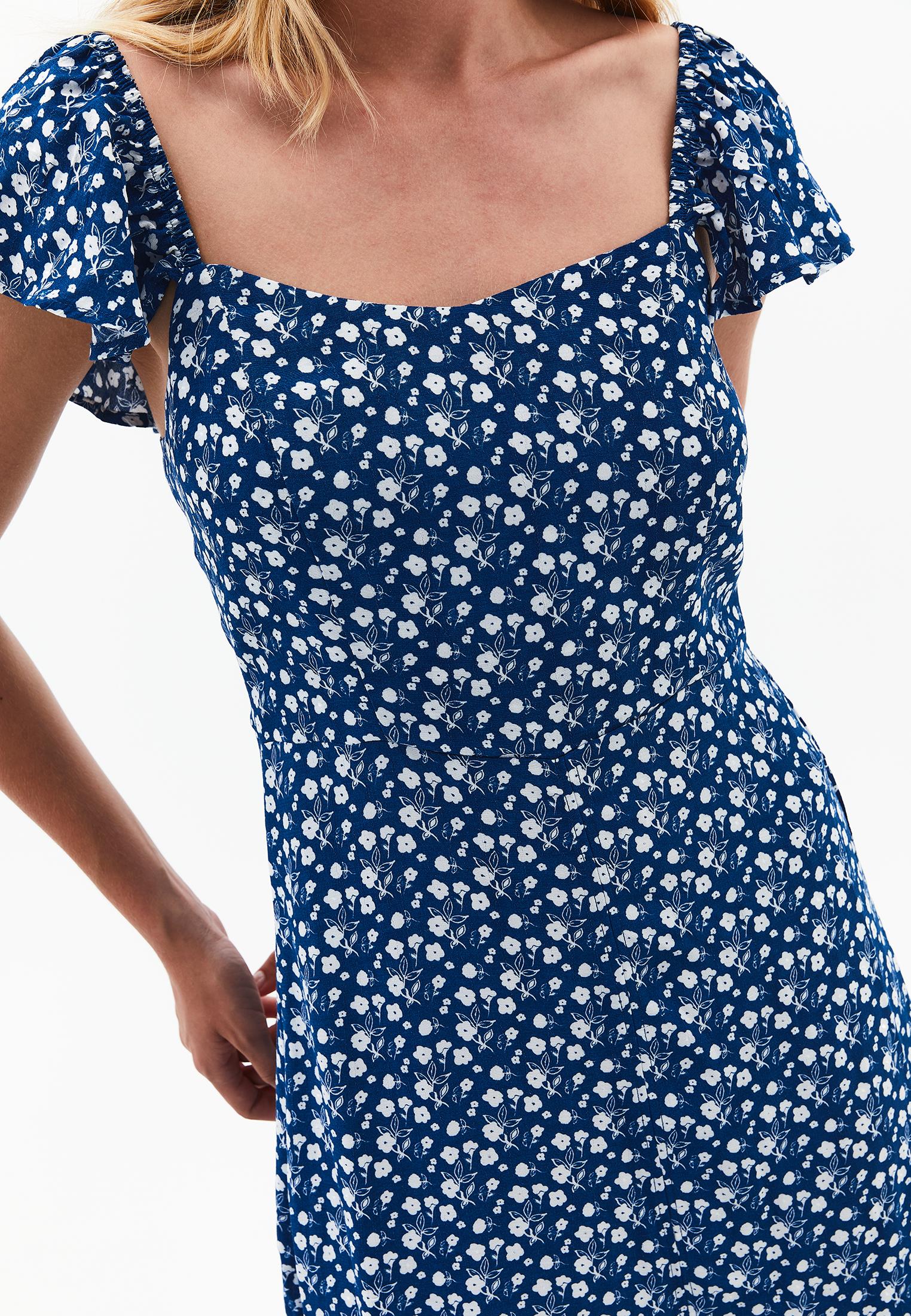 Sweetheart Neck Printed Slit Detailed Midi Dress - FLORAL PRINT