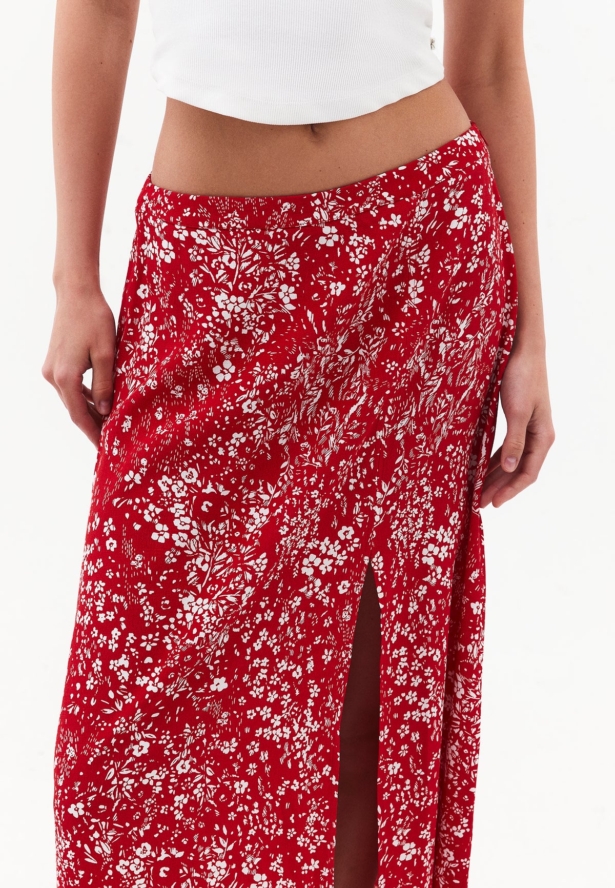 High Waist Printed Flared Midi Skirt - FLORAL PRINT