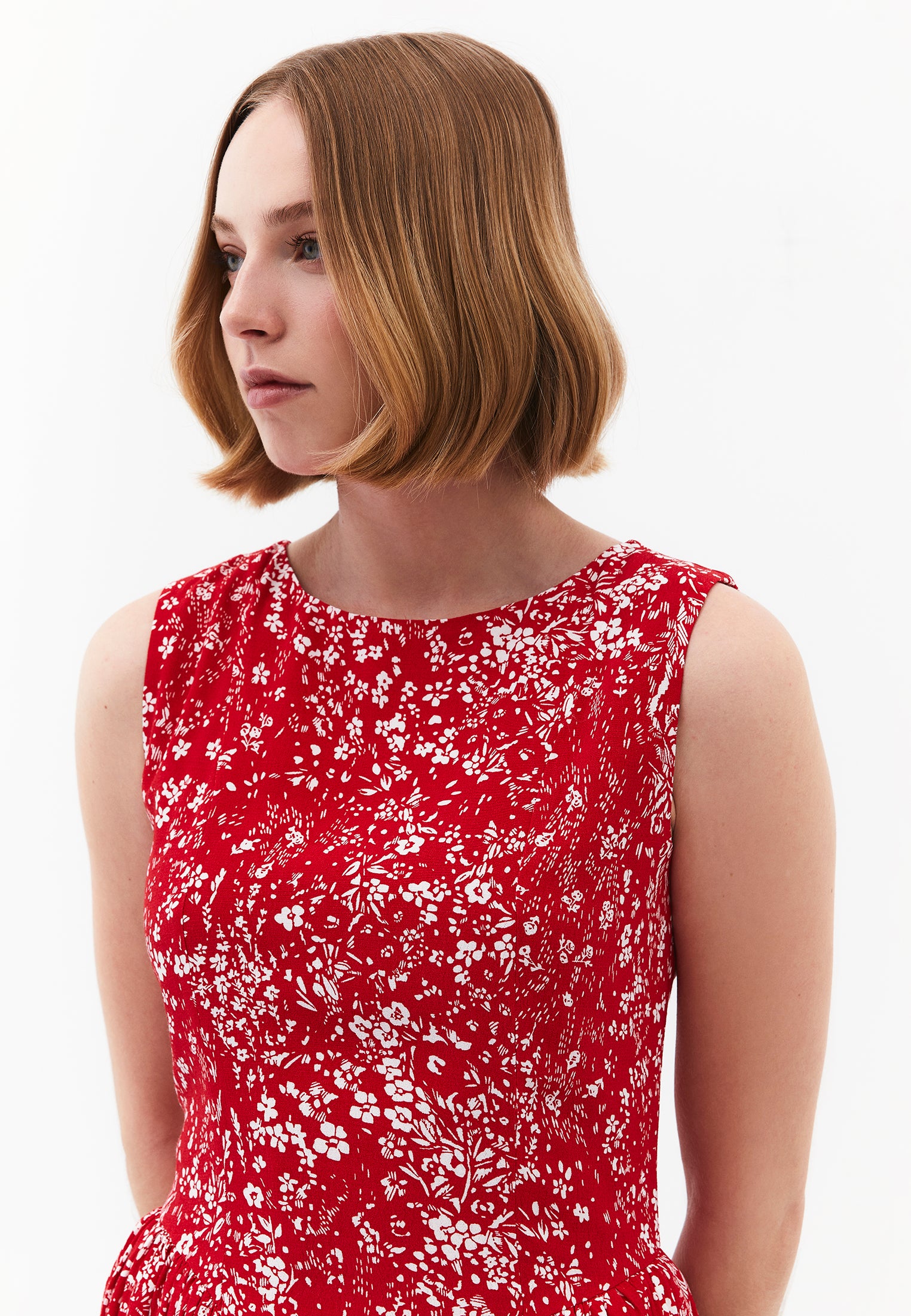 Printed Ruched Midi Dress - FLORAL PRINT