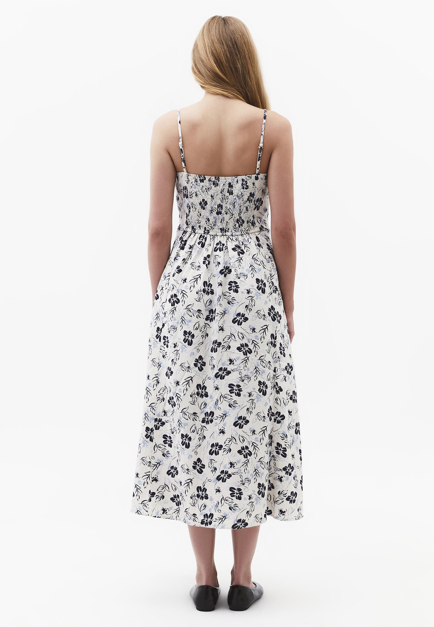 Square Neck Flared Midi Dress - FLORAL PRINT
