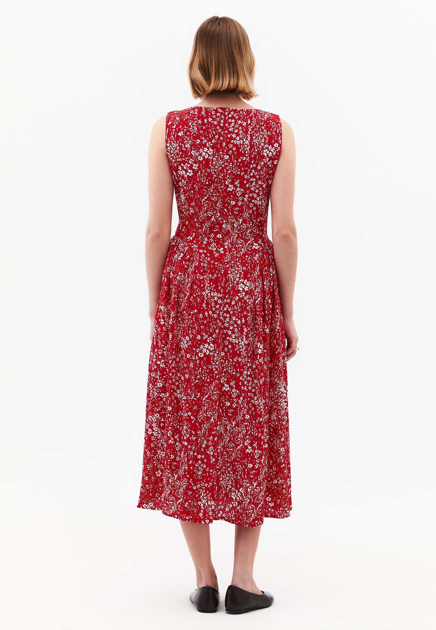 Printed Ruched Midi Dress - FLORAL PRINT