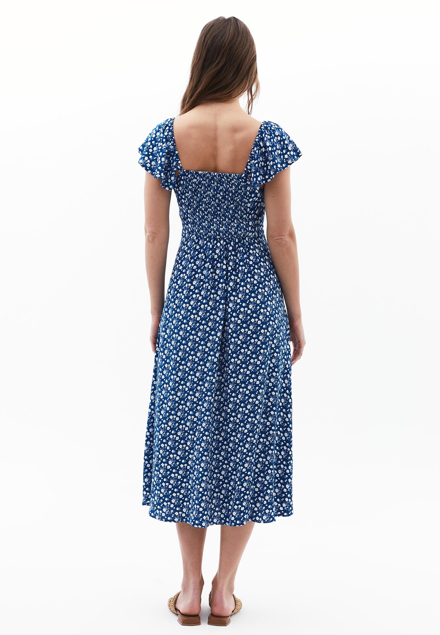 Midi Dress With Slit Detail And Sweetheart Neckline - FLORAL PRINT