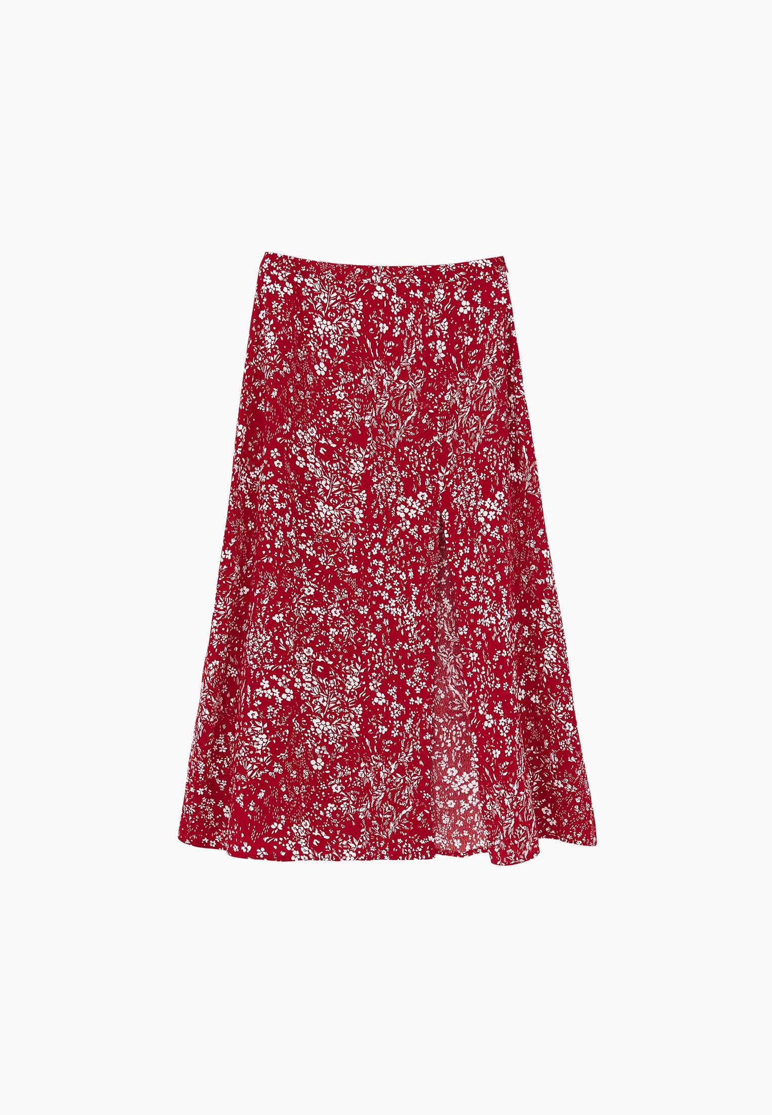 High Waist Printed Flared Midi Skirt - FLORAL PRINT