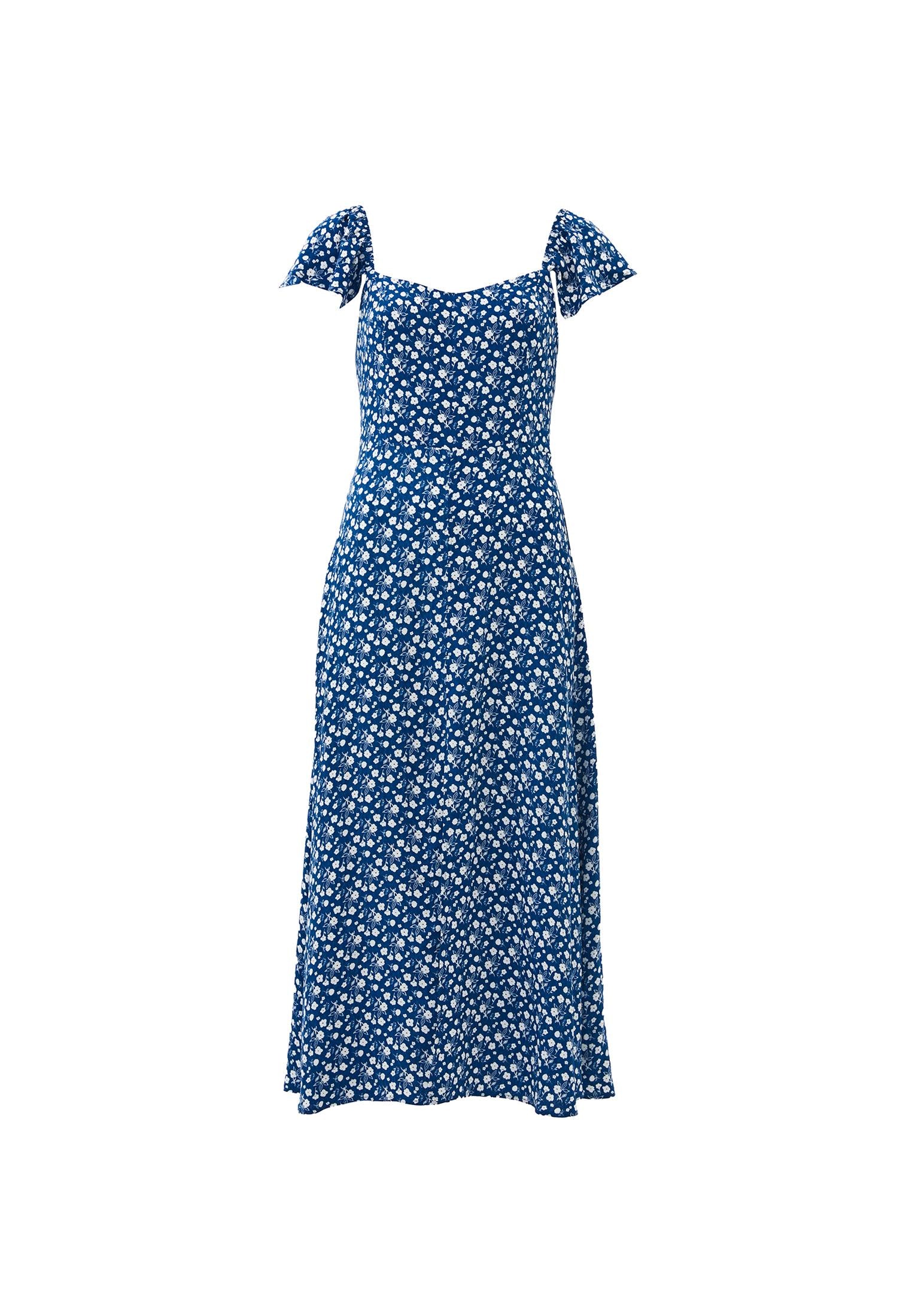 Midi Dress With Slit Detail And Sweetheart Neckline - FLORAL PRINT