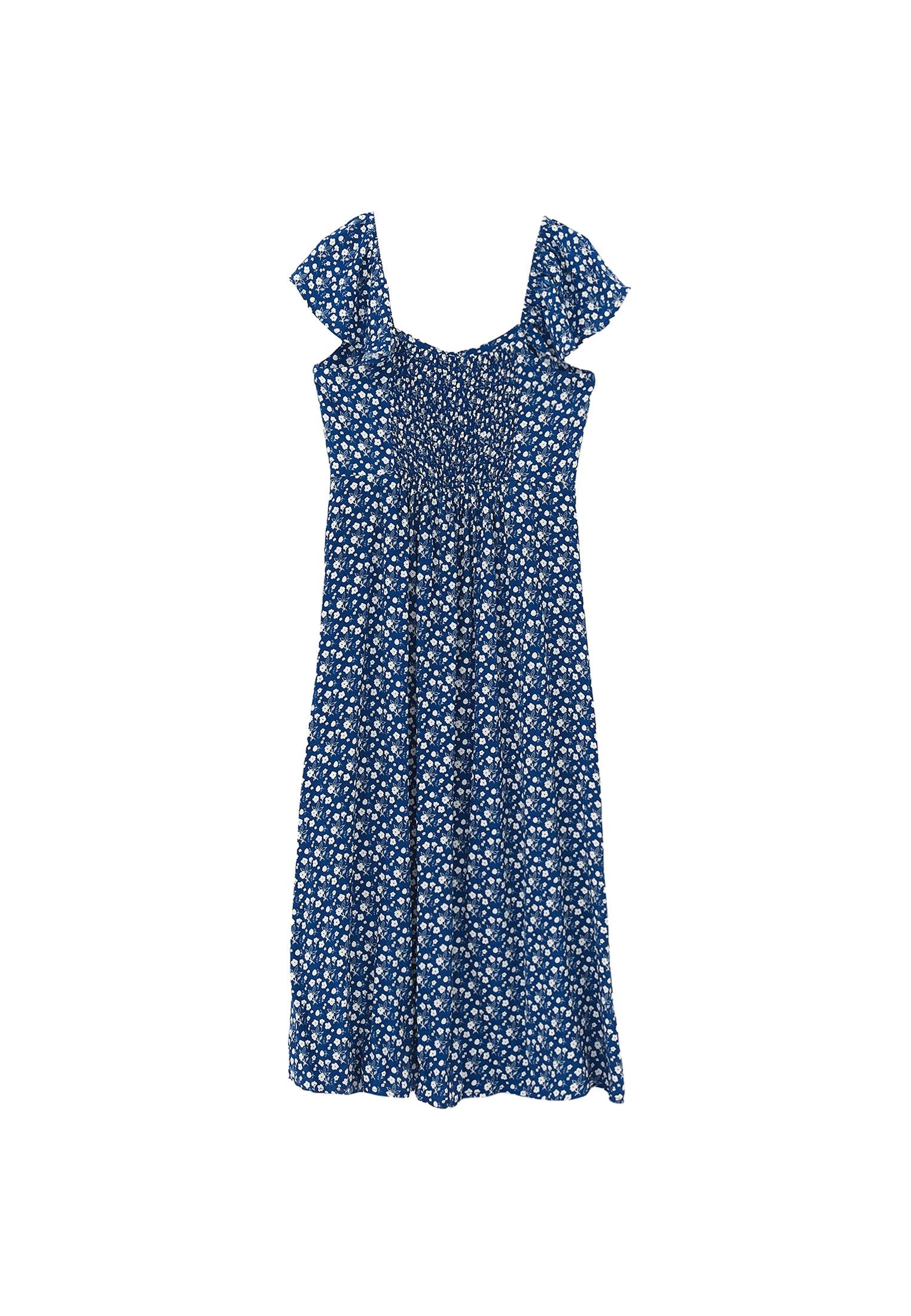 Sweetheart Neck Printed Slit Detailed Midi Dress - FLORAL PRINT