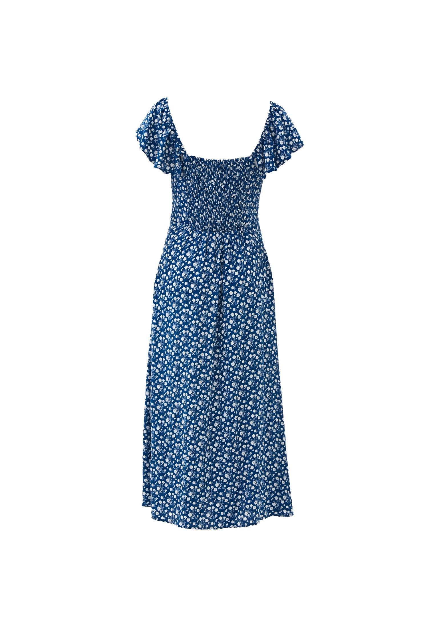 Midi Dress With Slit Detail And Sweetheart Neckline - FLORAL PRINT