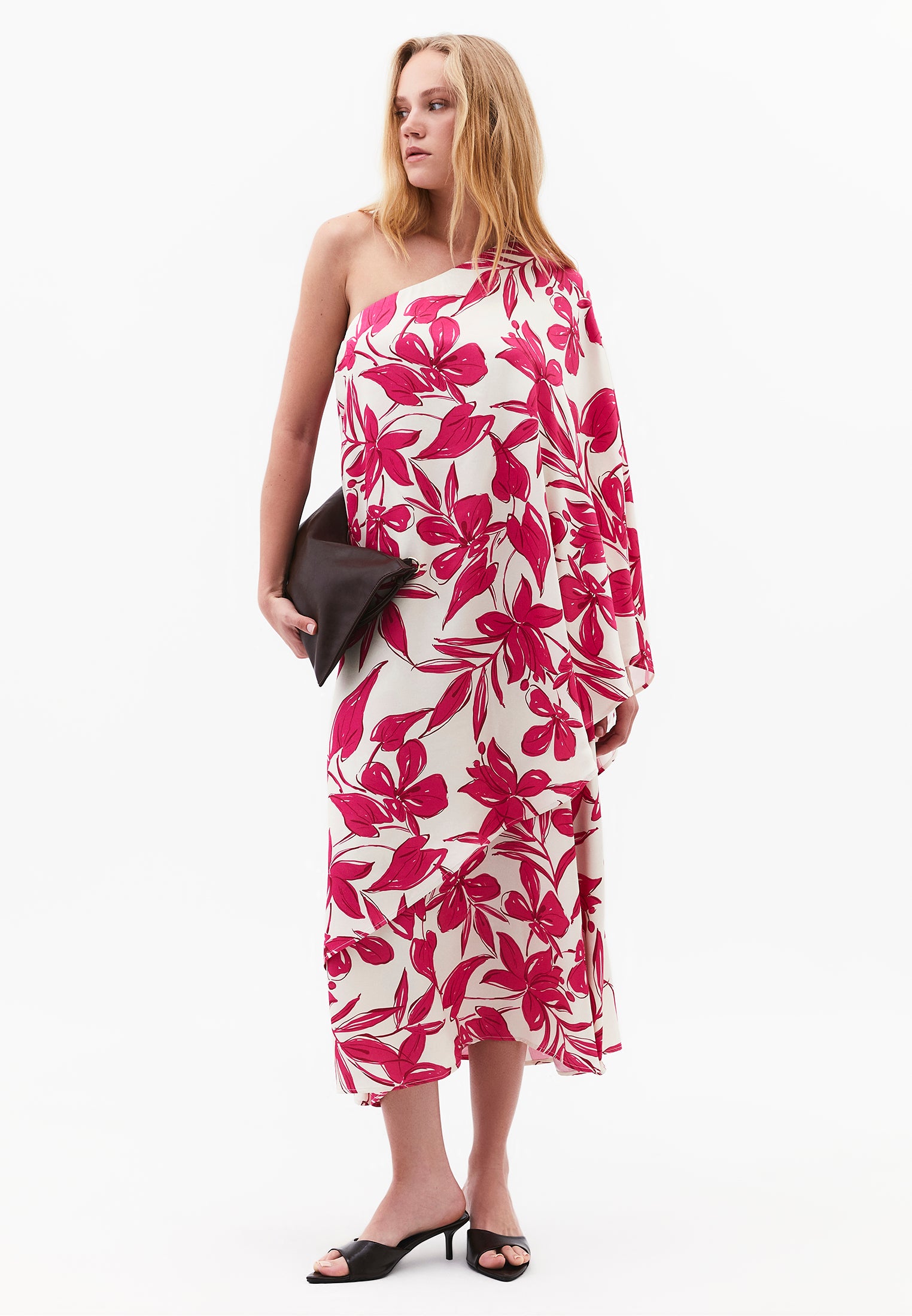 Asymmetric One Shoulder Long Dress - FLOWER COMB