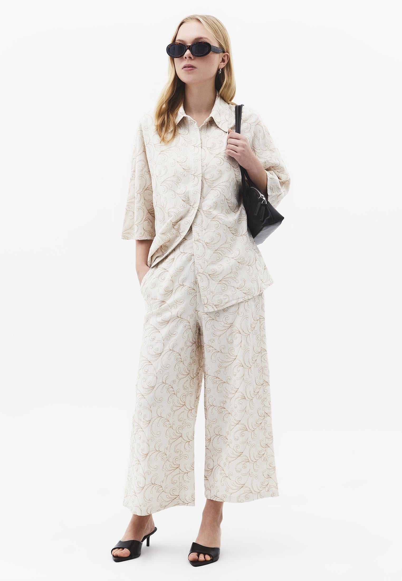 Capri Embroidered Cropped Culotte Trousers - FLOWER COMB