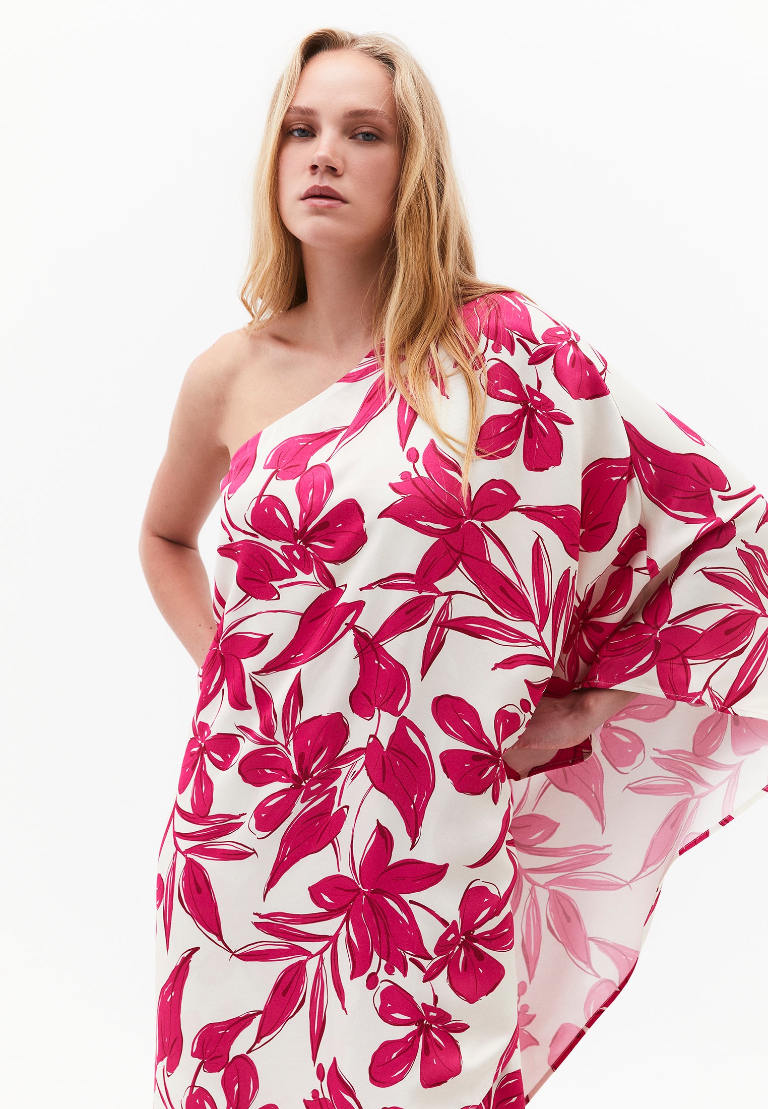 Asymmetric One Shoulder Long Dress - FLOWER COMB