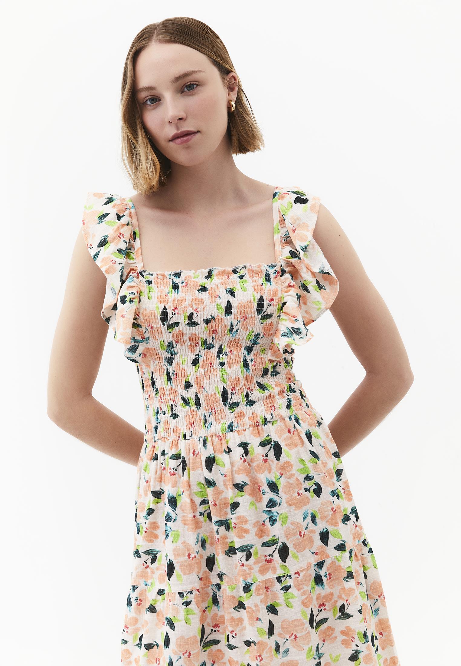 Long Dress With Butterfly Sleeves And Square Neckline - FLOWER COMB