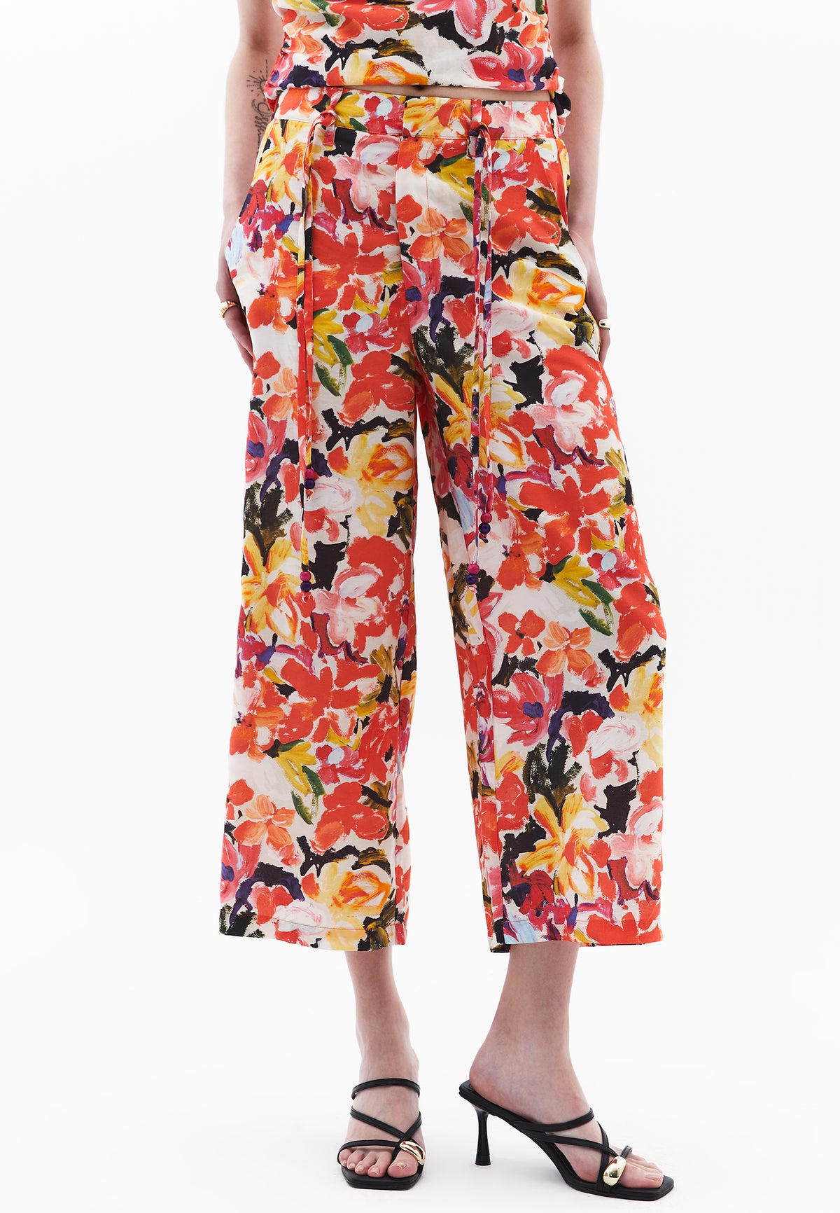 Wide Leg Midi Pants - Mix Color