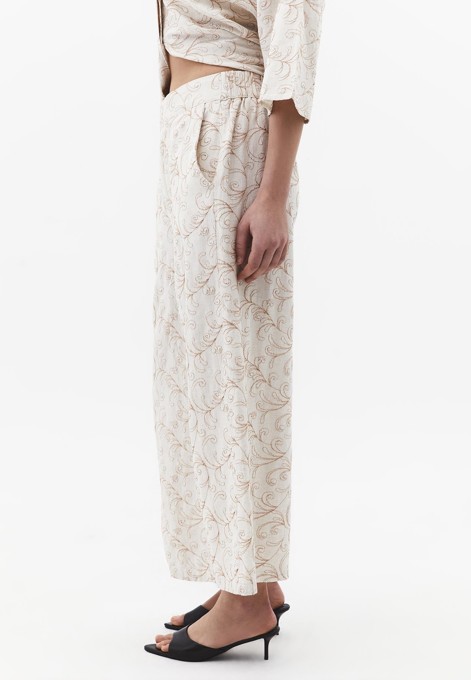 Capri Embroidered Cropped Culotte Trousers - FLOWER COMB