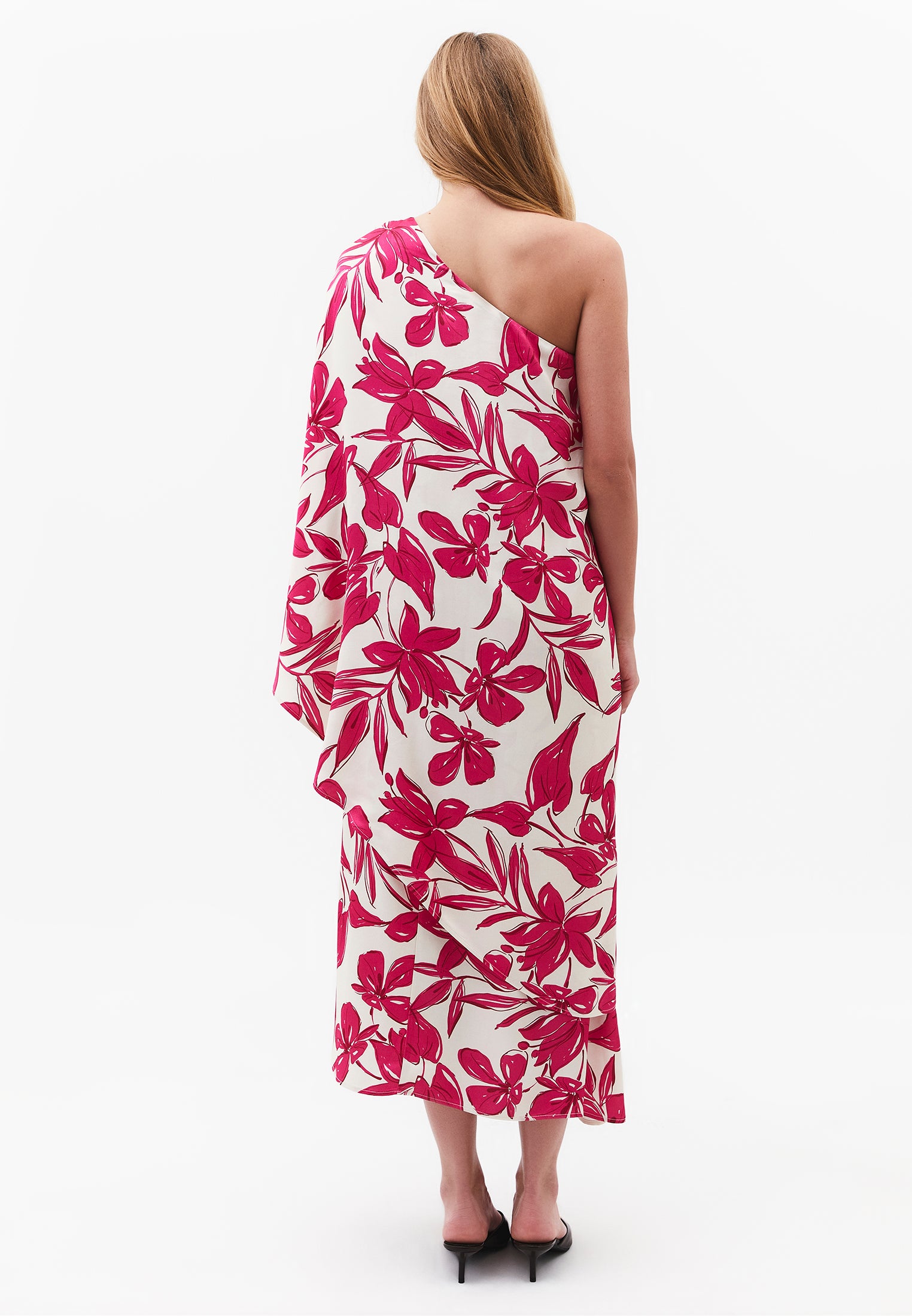 Asymmetric One Shoulder Long Dress - FLOWER COMB