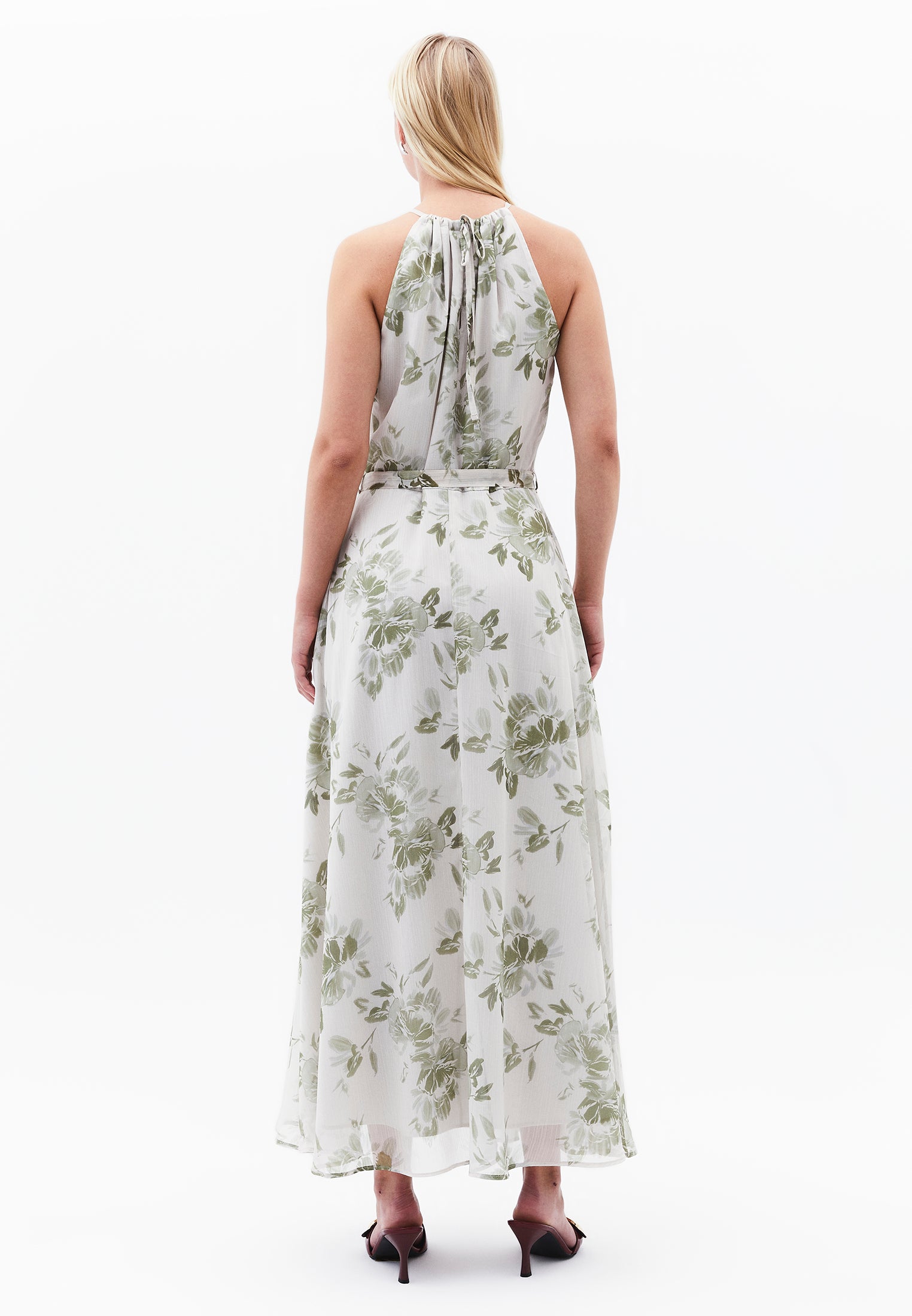 Halter Neck Long Printed Dress - FLOWER COMB