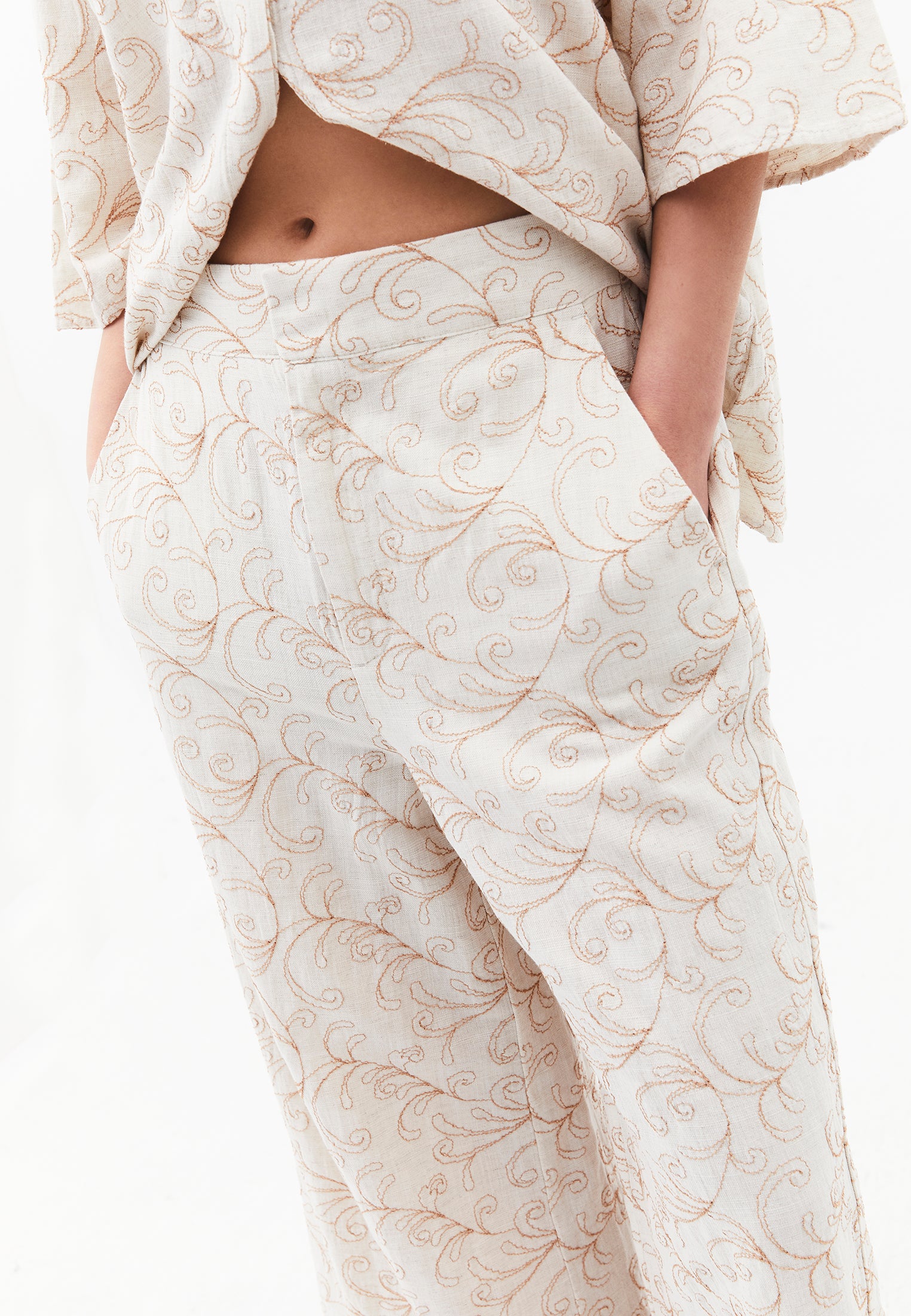 Capri Embroidered Cropped Culotte Trousers - FLOWER COMB