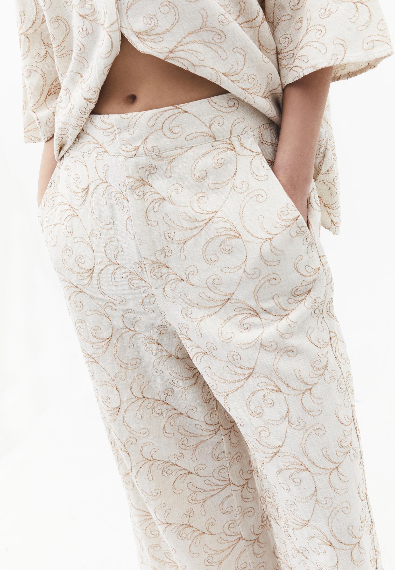 Capri Embroidered Cropped Culotte Trousers - FLOWER COMB