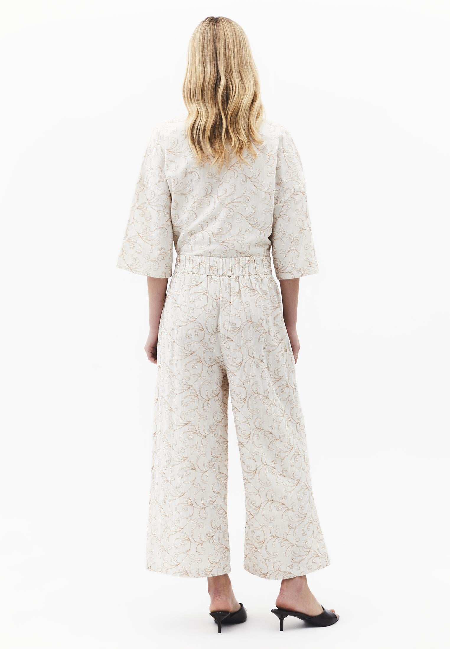 Capri Embroidered Cropped Culotte Trousers - FLOWER COMB