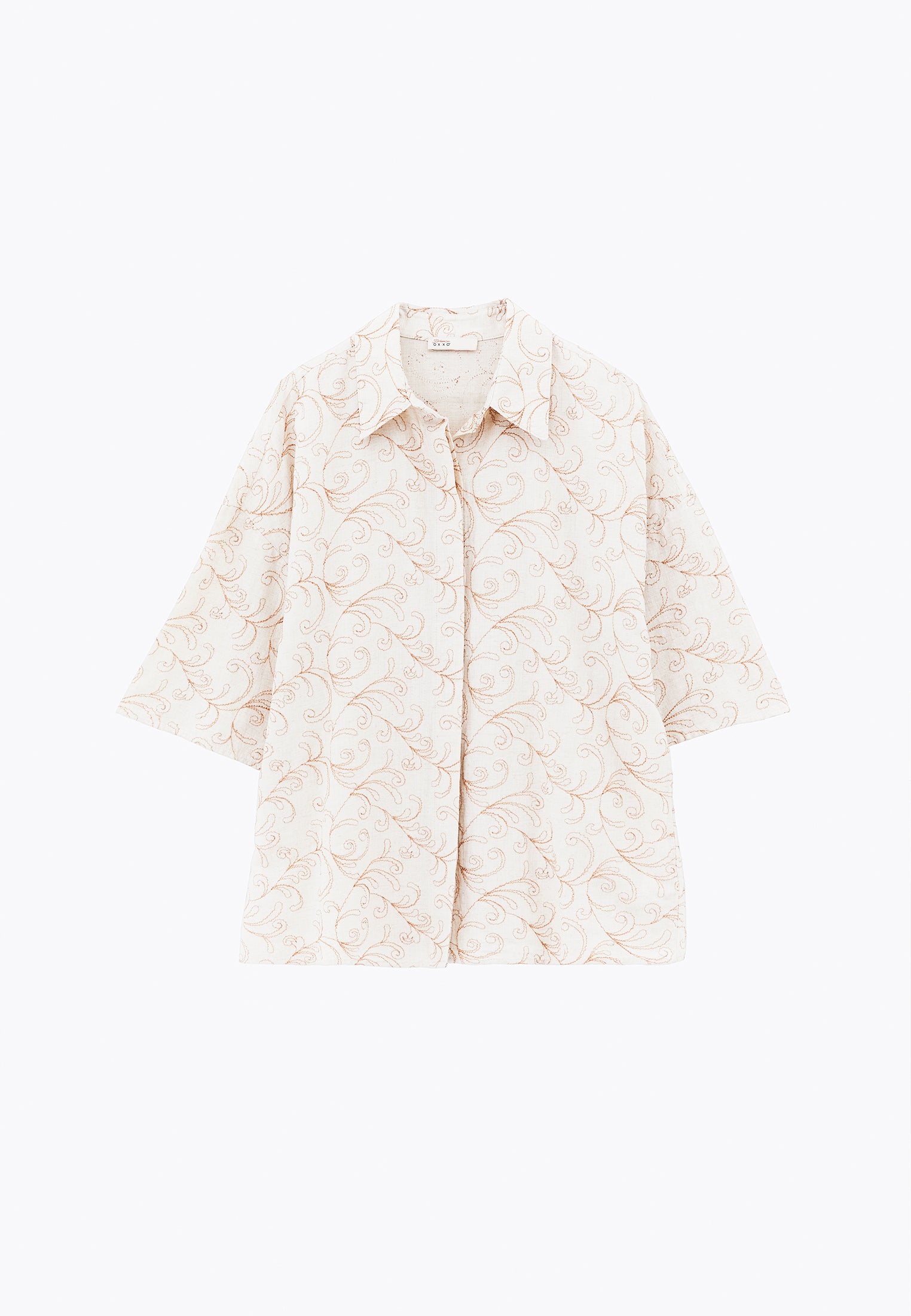 Shirt Collar Embroidered Tunic Shirt - FLOWER COMB