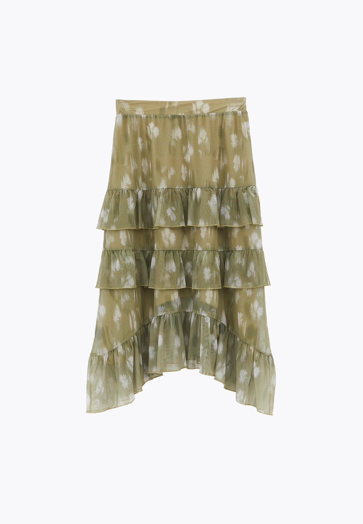 Long High Waist Printed Ruffled Skirt - FLOWER COMB