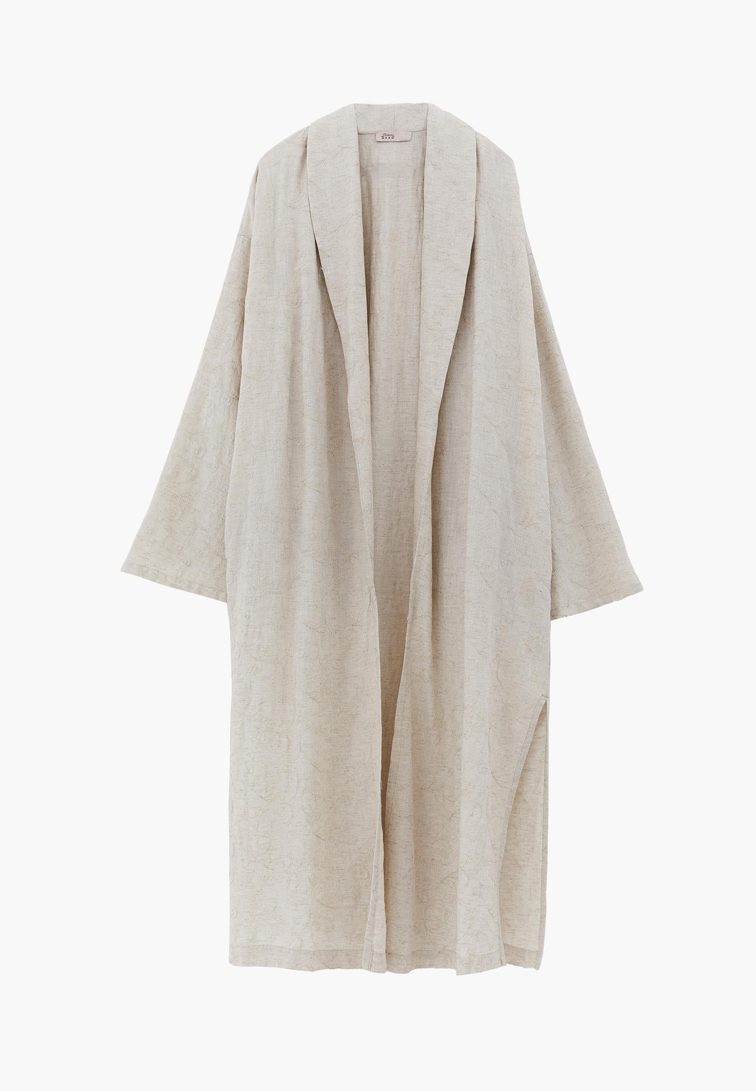 Long Kimono With Embroidery Detail - FLOWER COMB