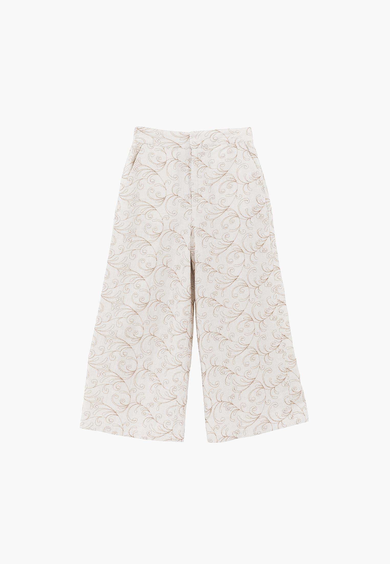 Capri Embroidered Cropped Culotte Trousers - FLOWER COMB