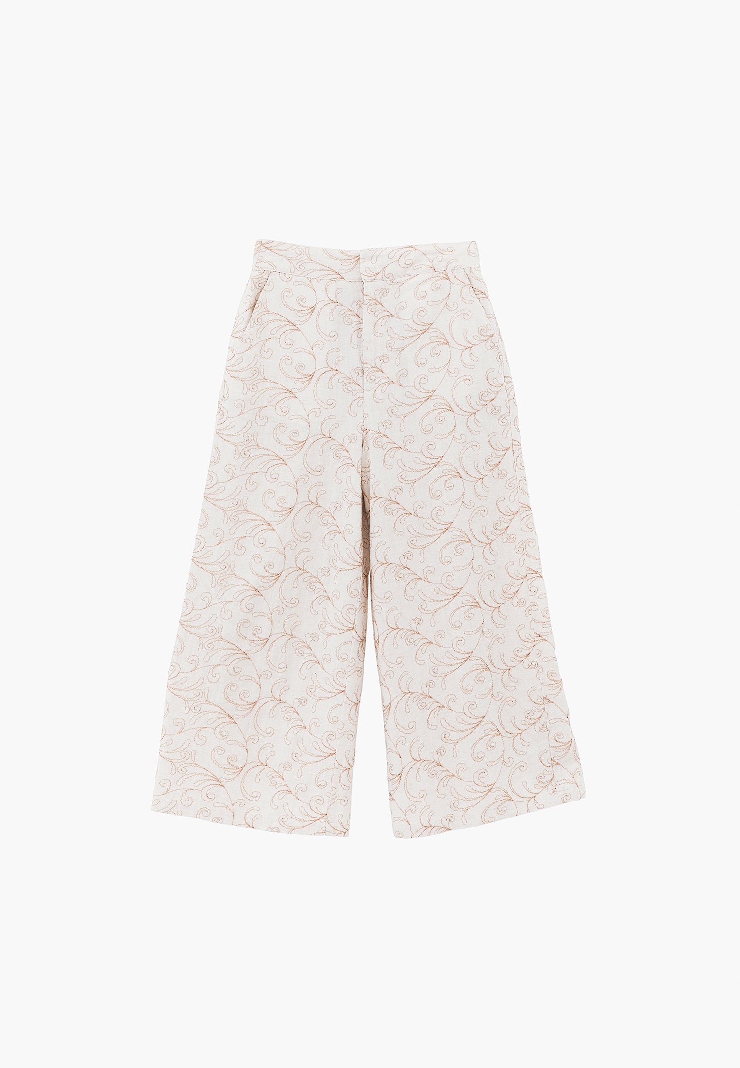 Capri Embroidered Cropped Culotte Trousers - FLOWER COMB