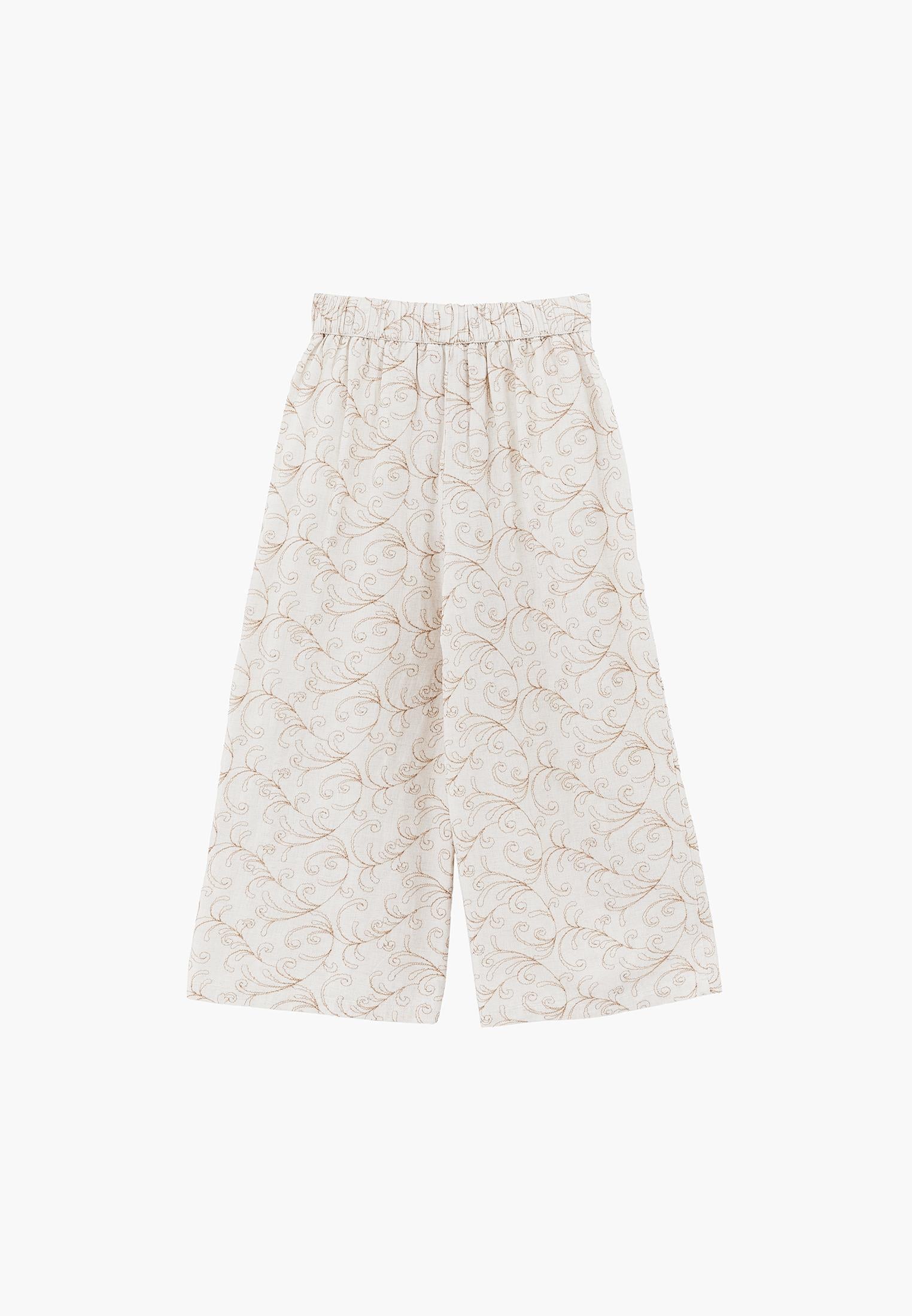 Capri Embroidered Cropped Culotte Trousers - FLOWER COMB