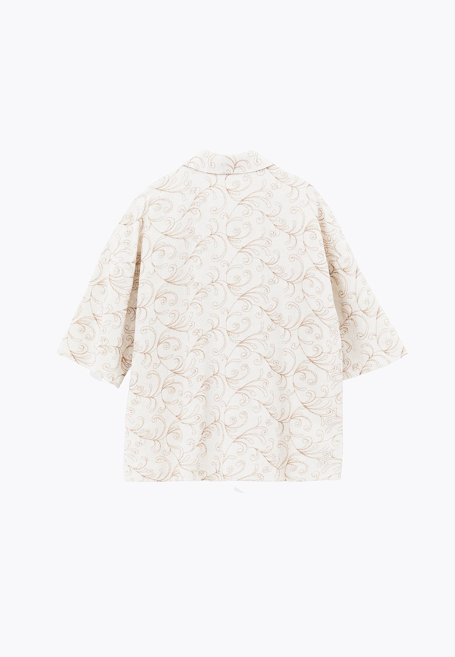 Shirt Collar Embroidered Tunic Shirt - FLOWER COMB