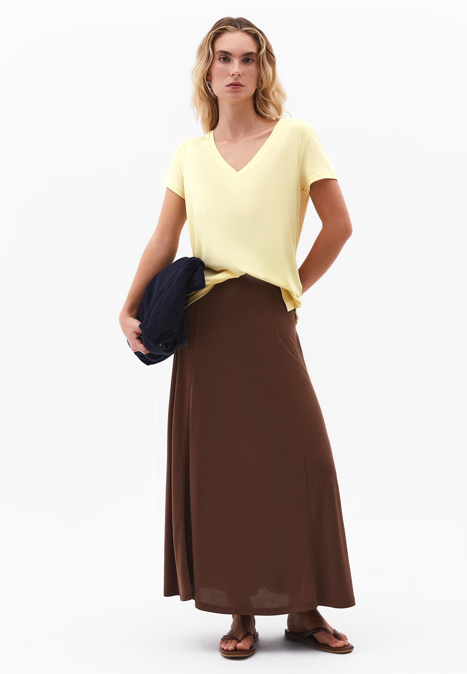 High Waist A Line Midi Skirt - FONDUE FUDGE