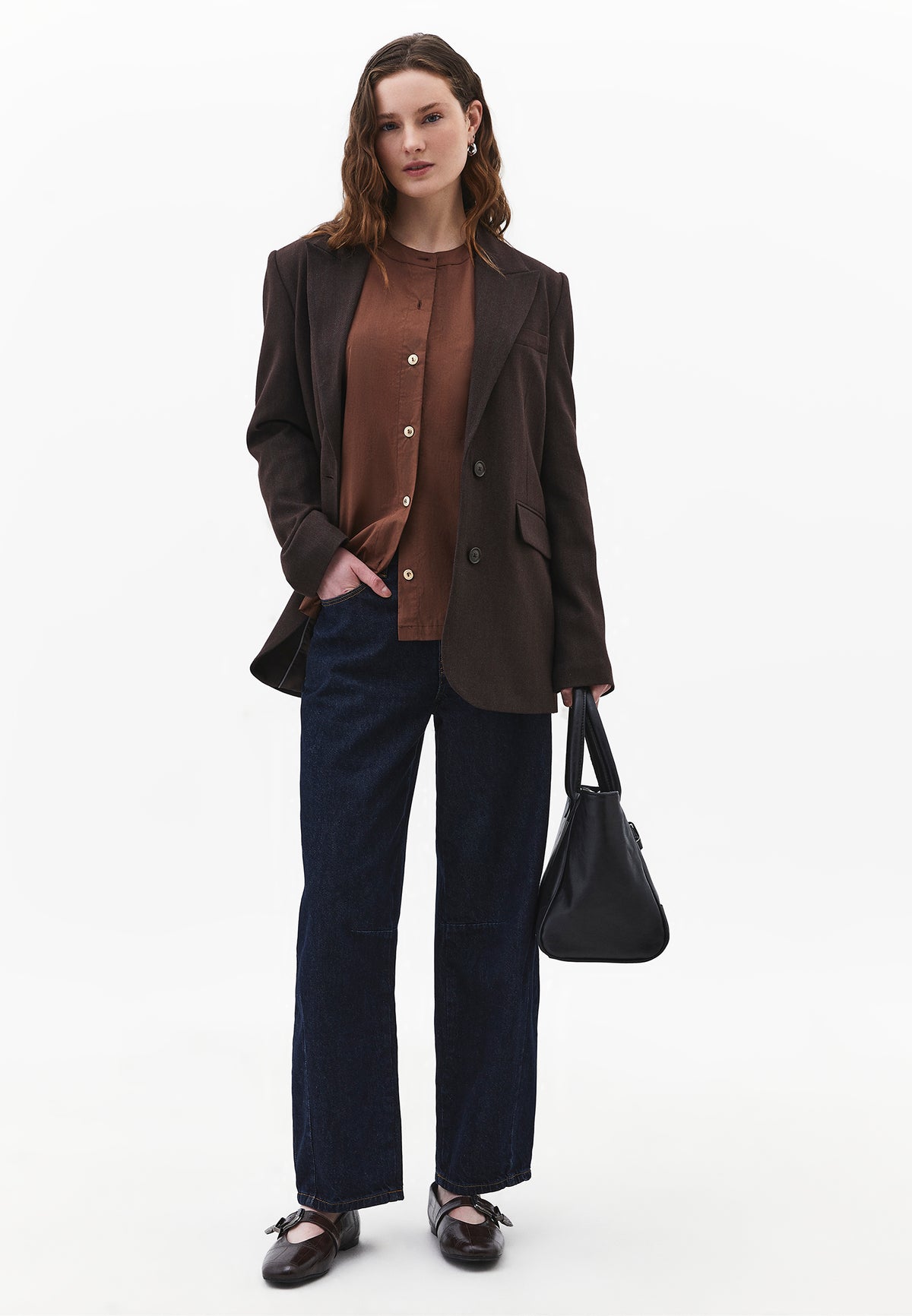 Oversize Raglan Sleeve Shirt - Brown