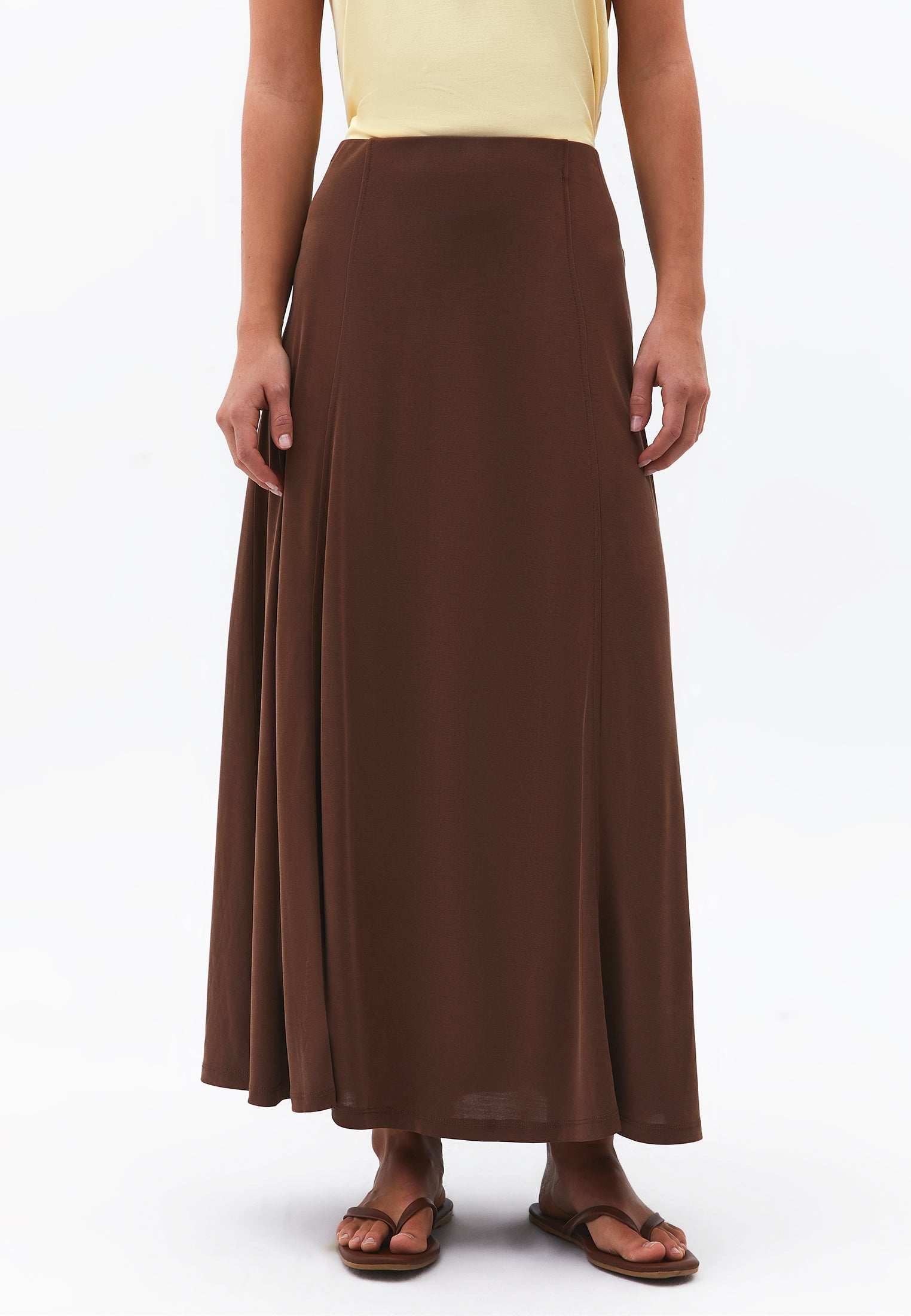 High Waist A Line Midi Skirt - FONDUE FUDGE