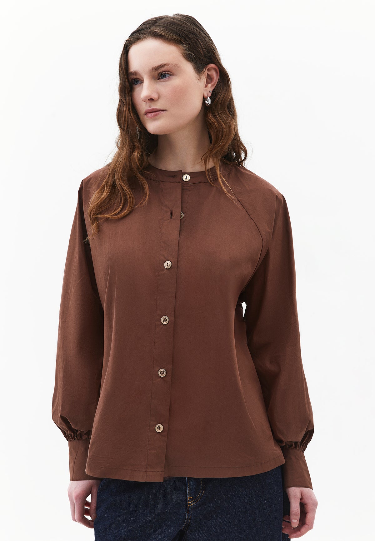 Oversize Raglan Sleeve Shirt - Brown